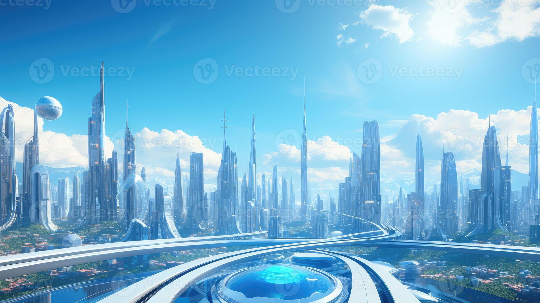flyingcars futuristic blue background photo