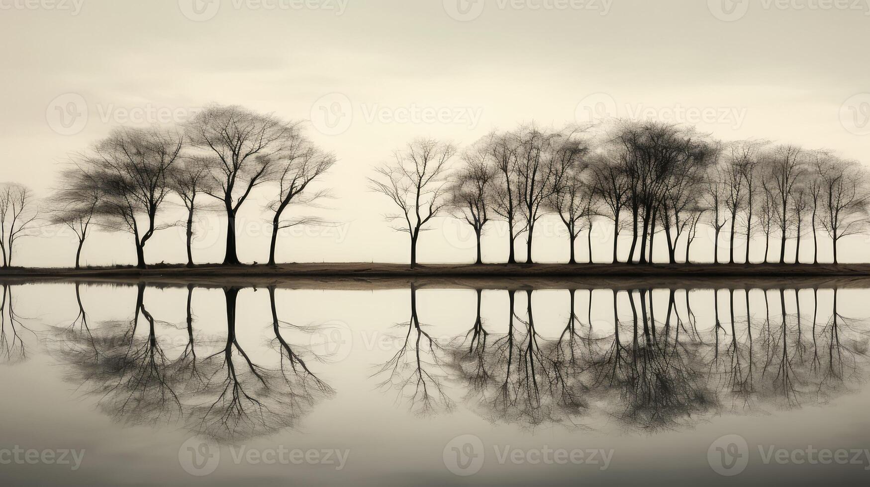 reflection trees with no leaves photo