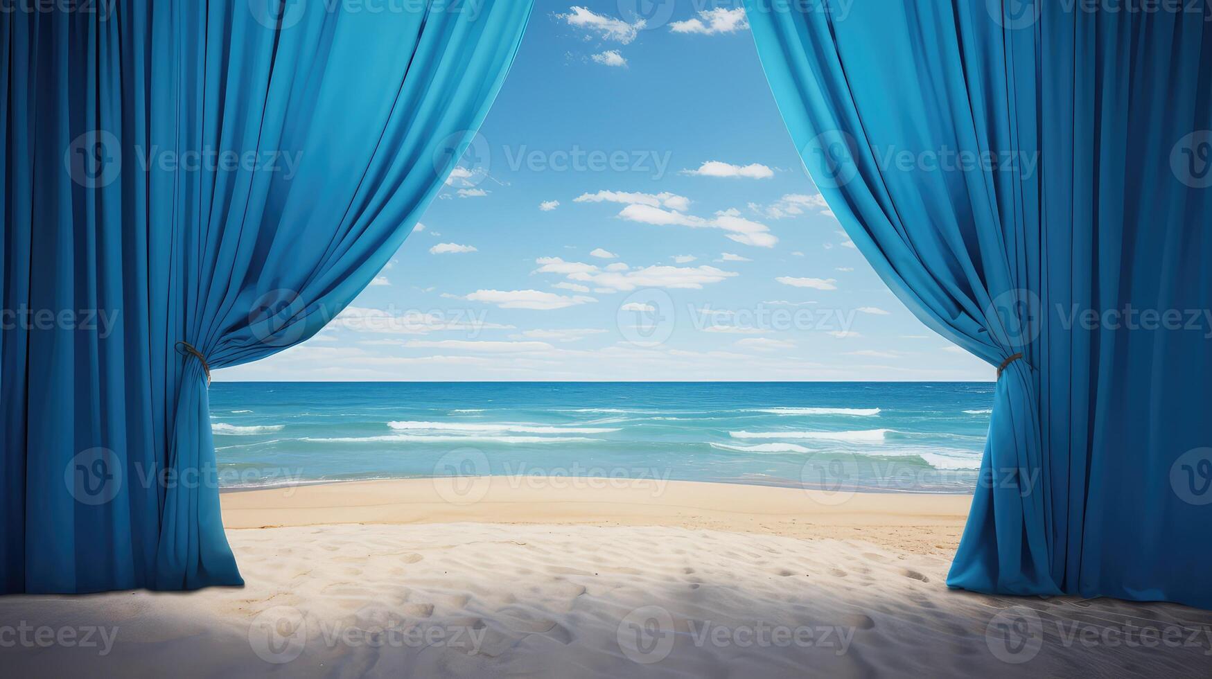 shore opening blue curtain photo