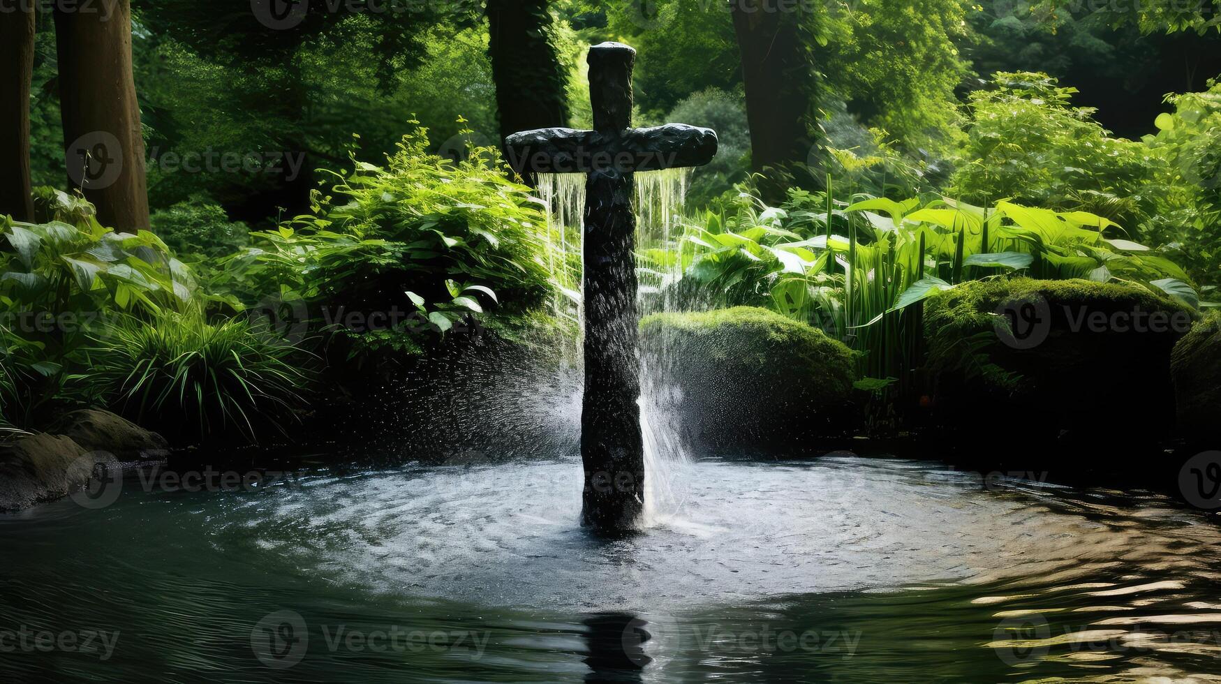 pond cross and water photo