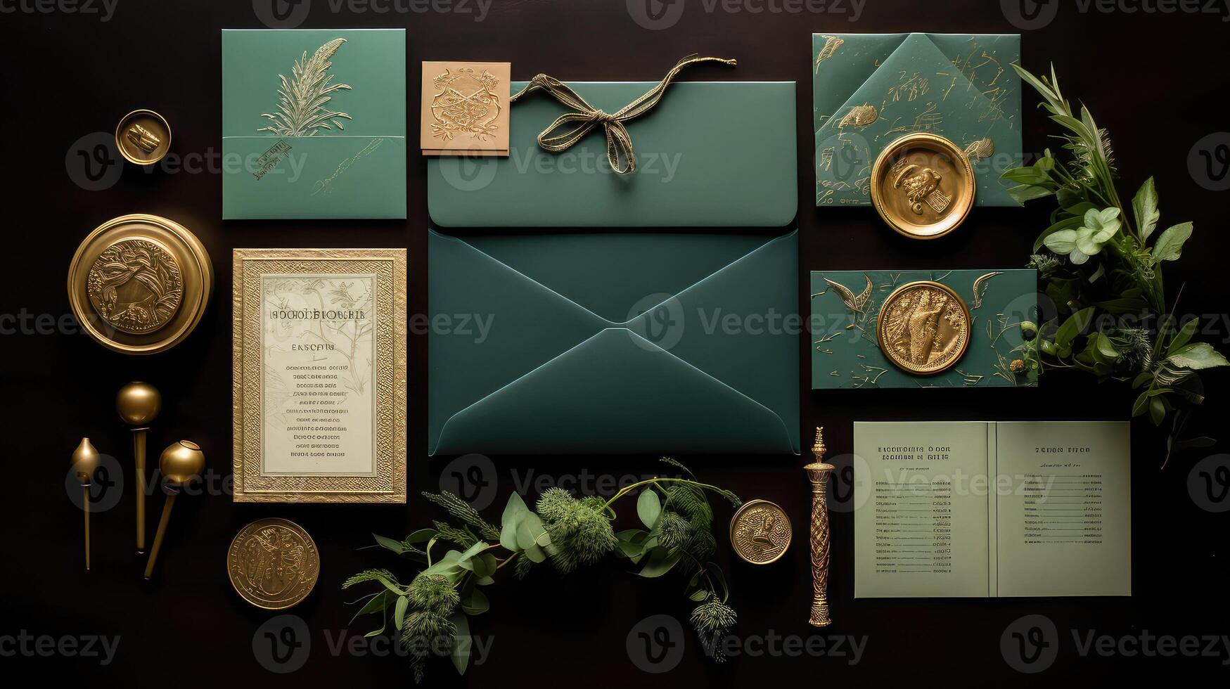 arrangement green and gold invitation photo