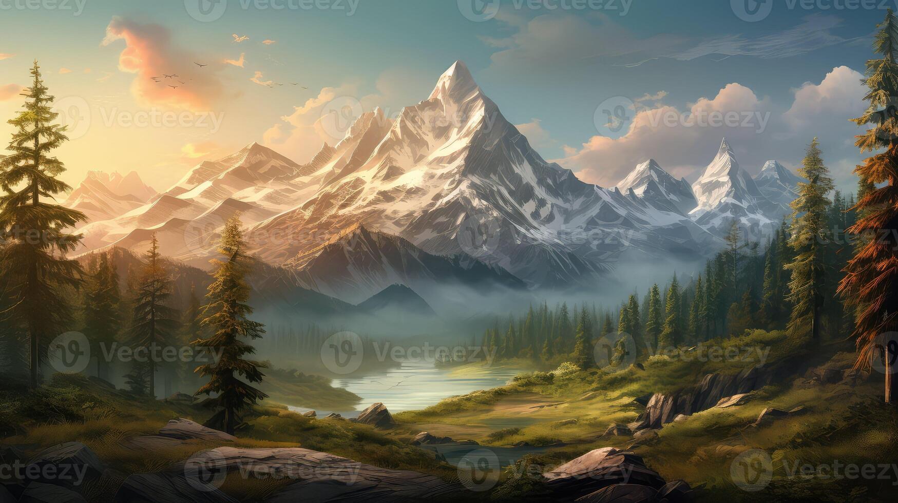 peaks mountains and trees photo