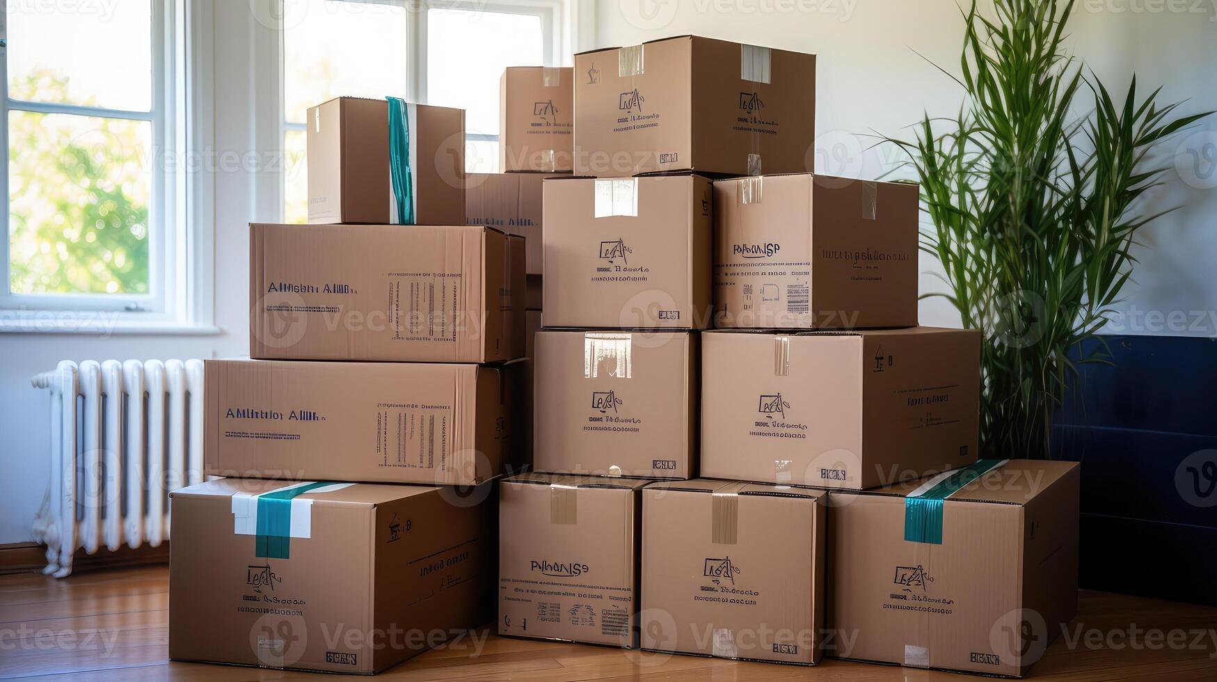 stack stacked moving boxes photo