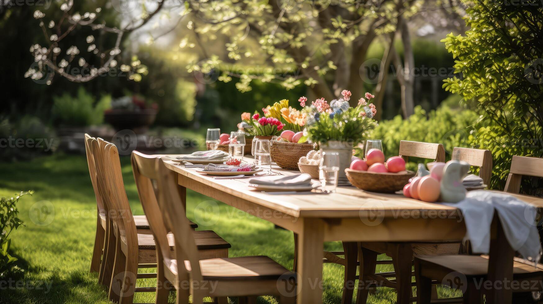 setting easter dinner table photo
