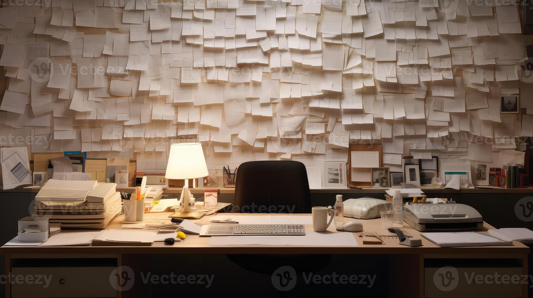 grid desk with papers photo