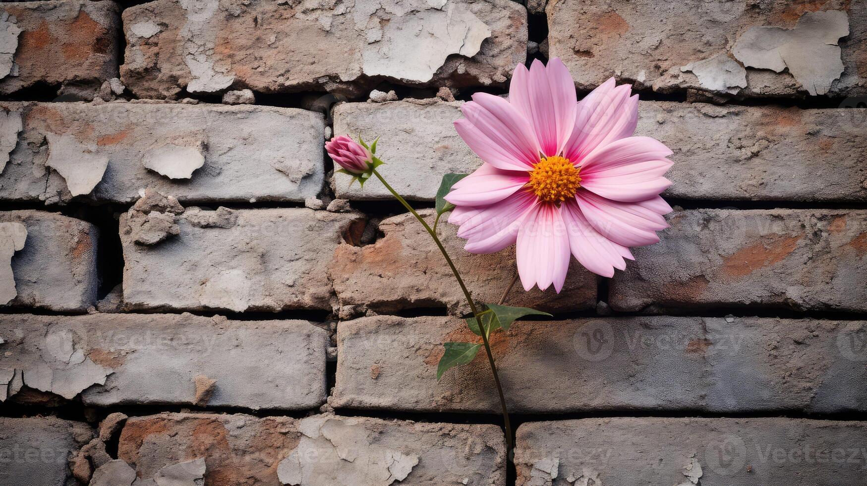 crack brick wall flowers in cracks photo