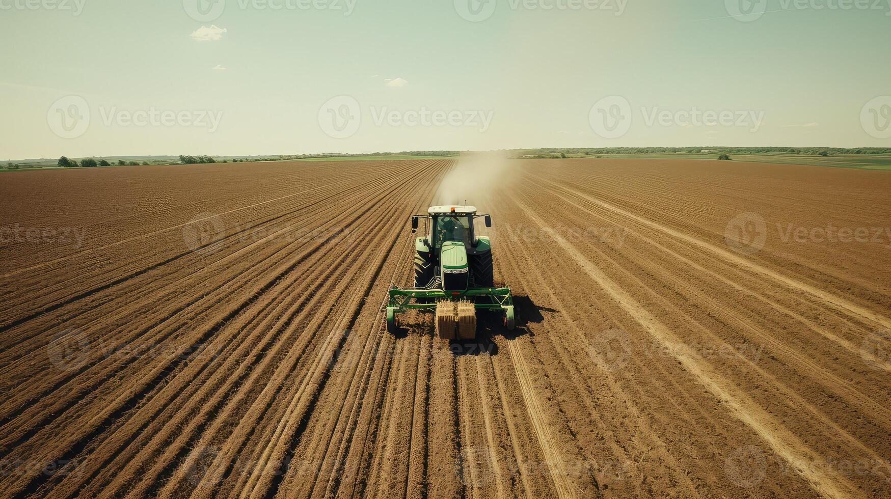 rows tractor planting in field photo