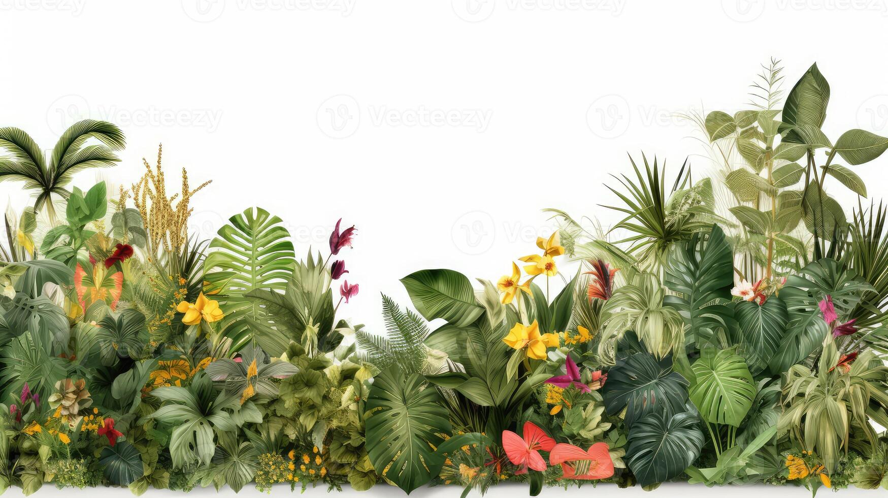 tropical jungle plants on white photo