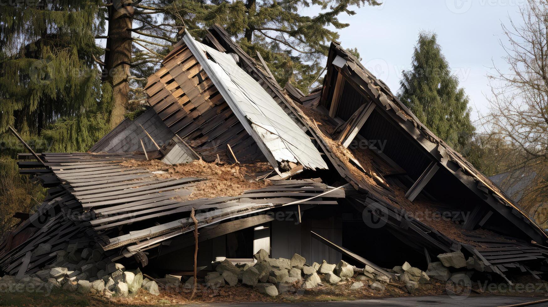 structural house roof damage photo