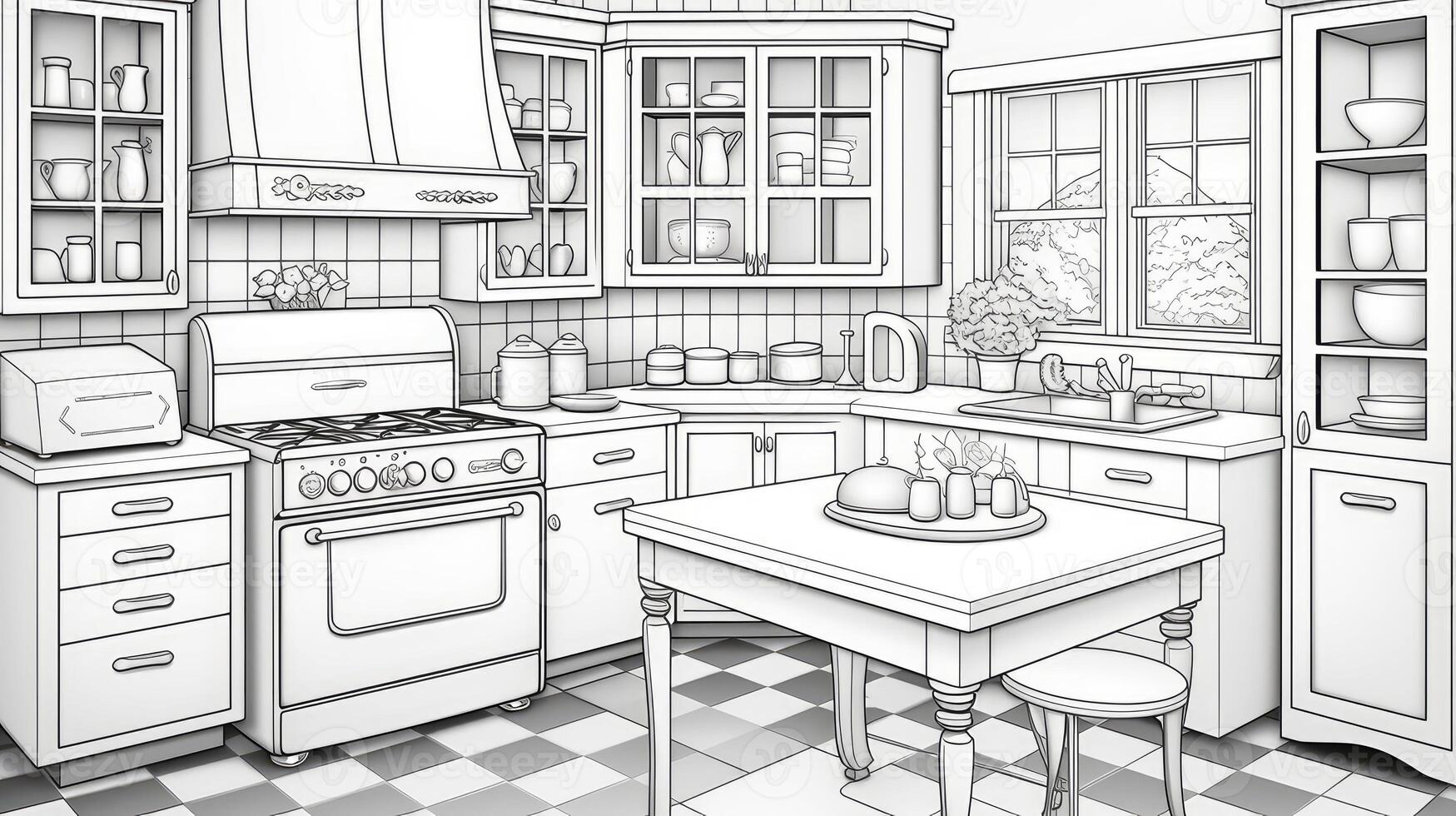 retro kitchen coloring book photo