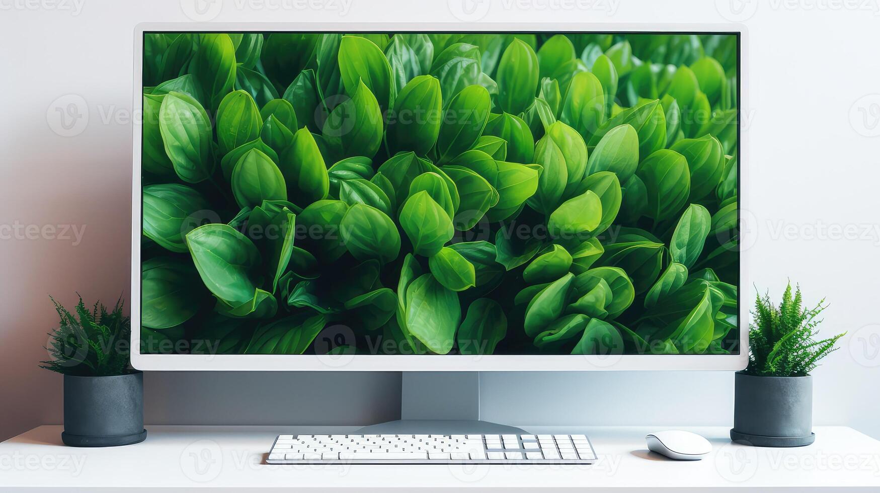 workspace computer screen plant photo
