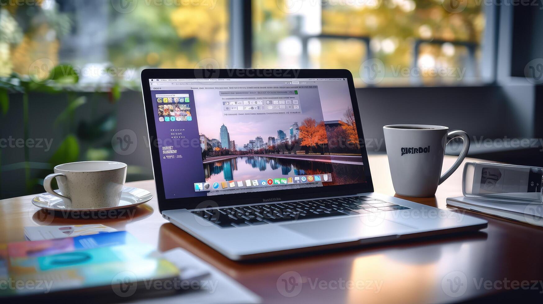 screensaver lap top on desk photo