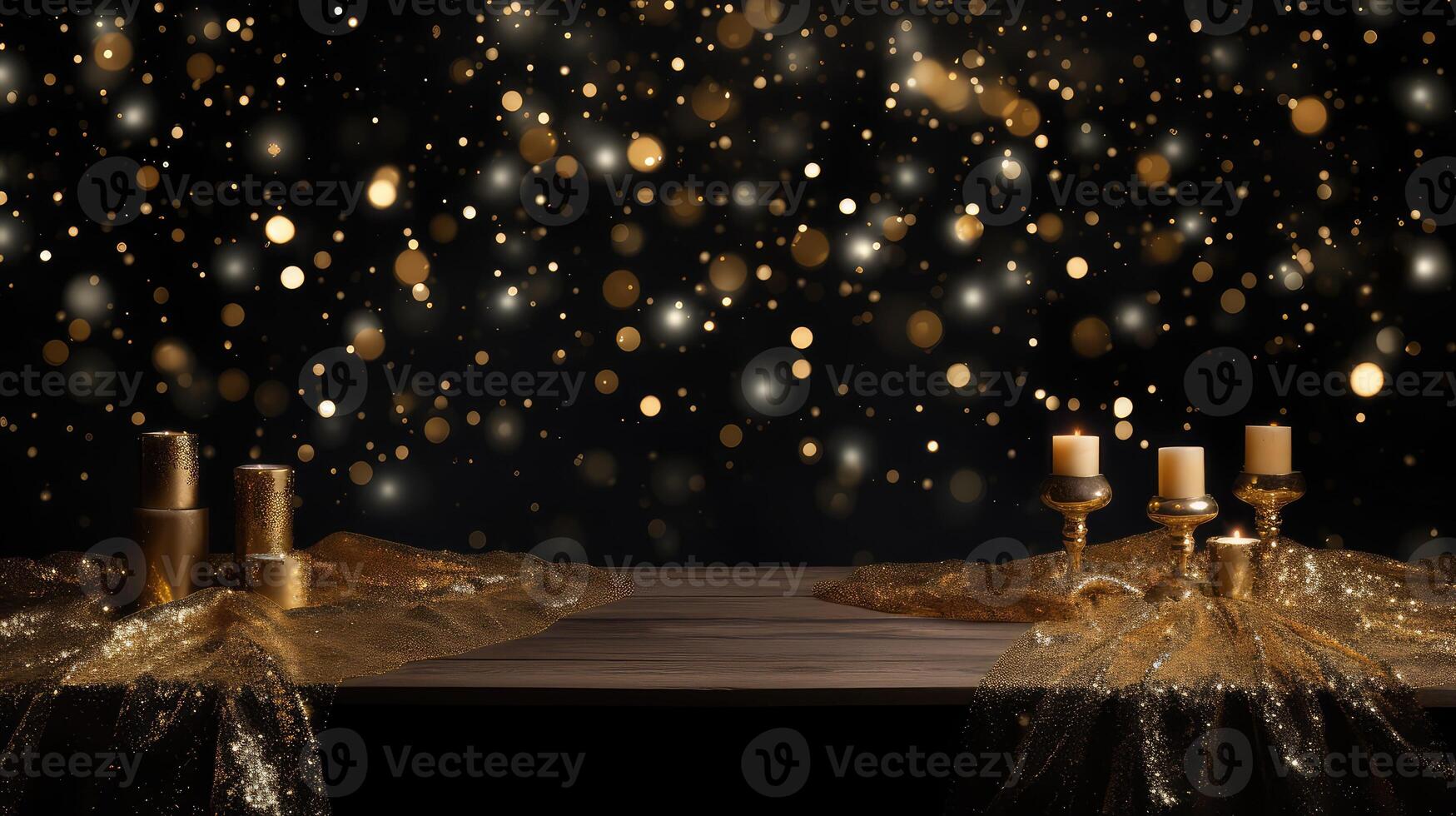 twinkling gold glitter with lights on black photo