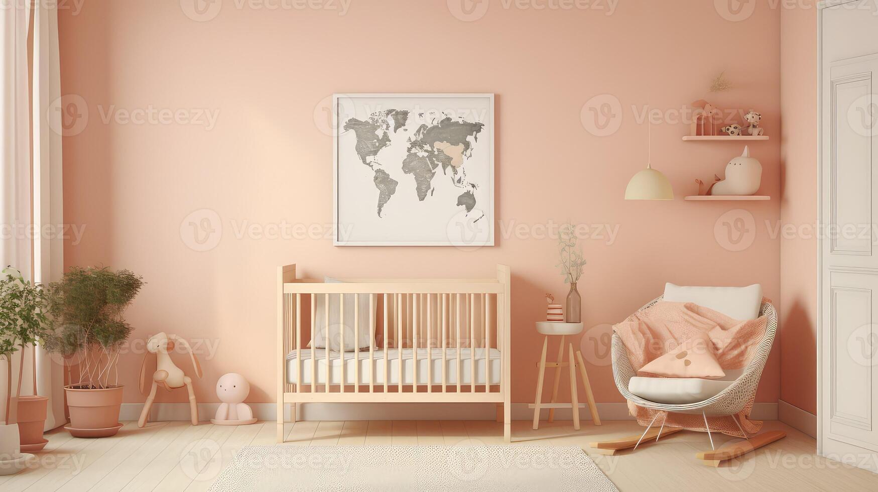 peach nursery wall mockup photo