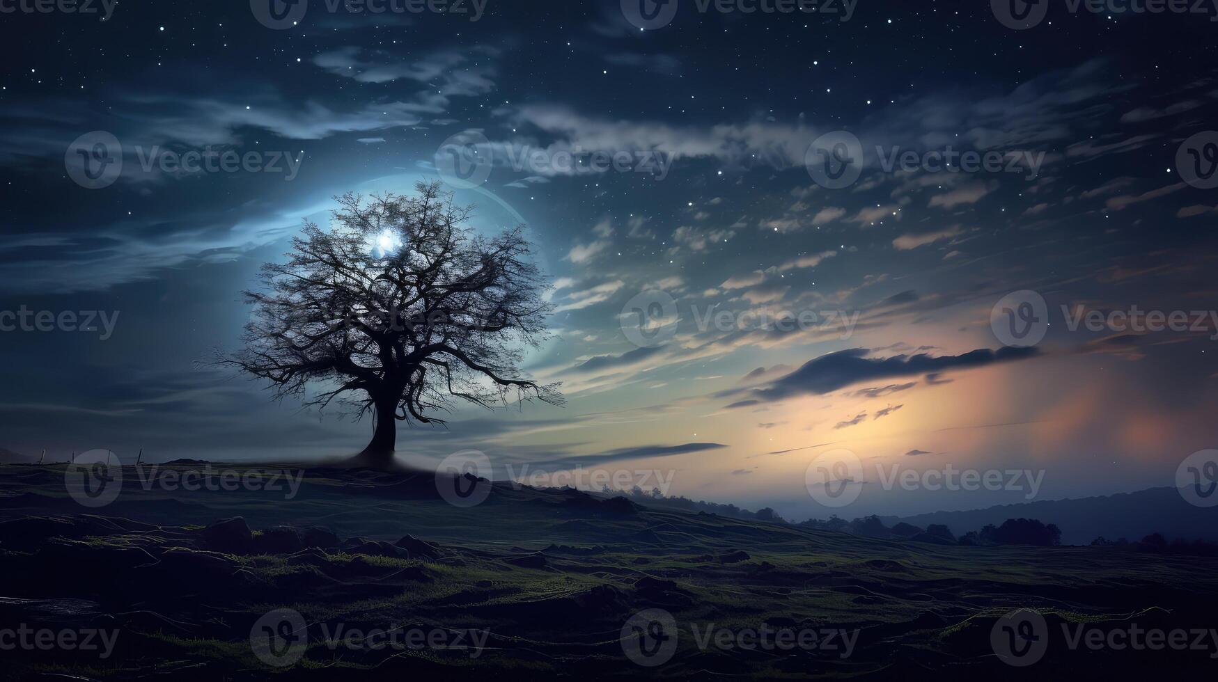 moon tree landscape night photo