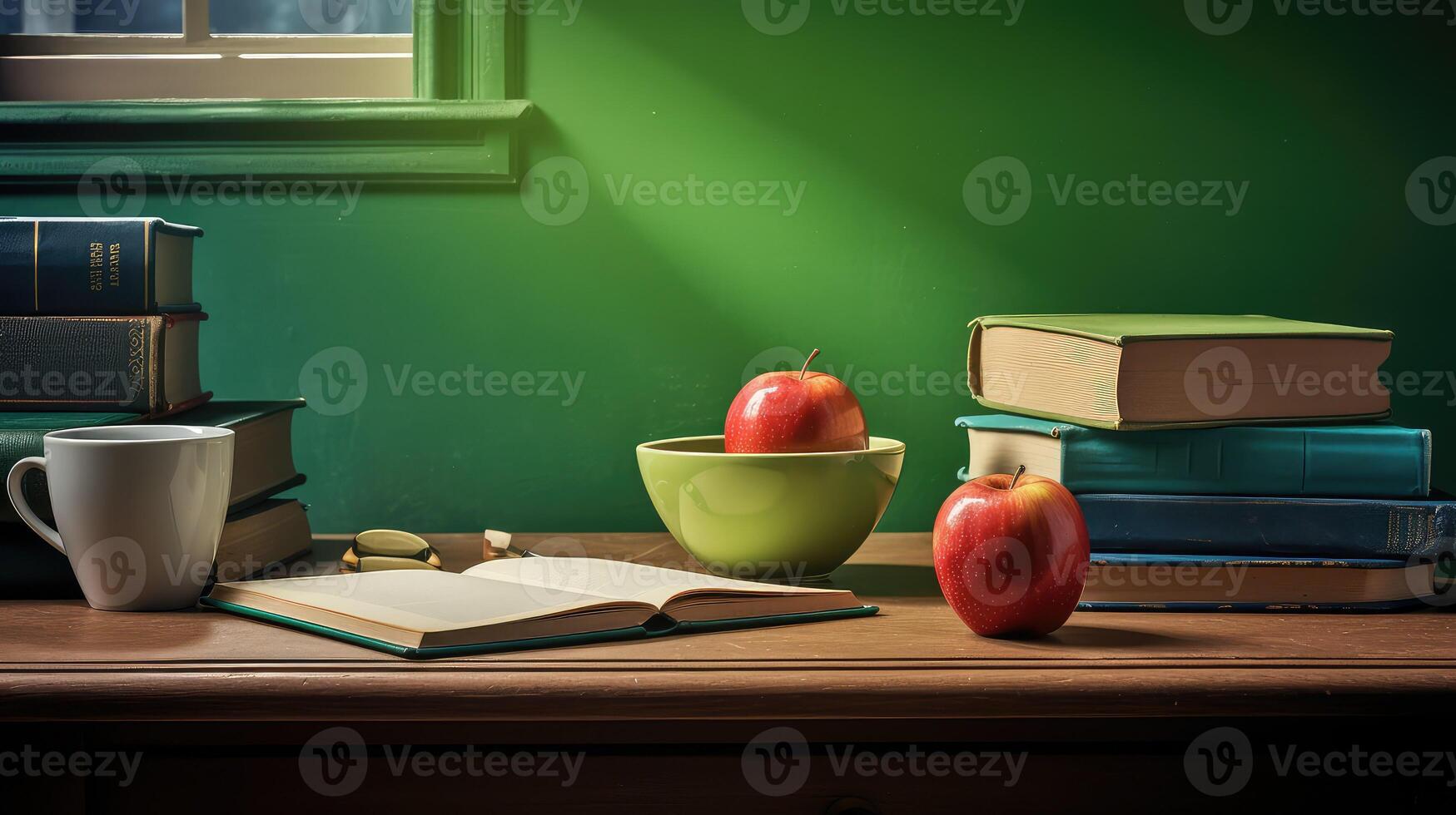 coffee apple on desk photo