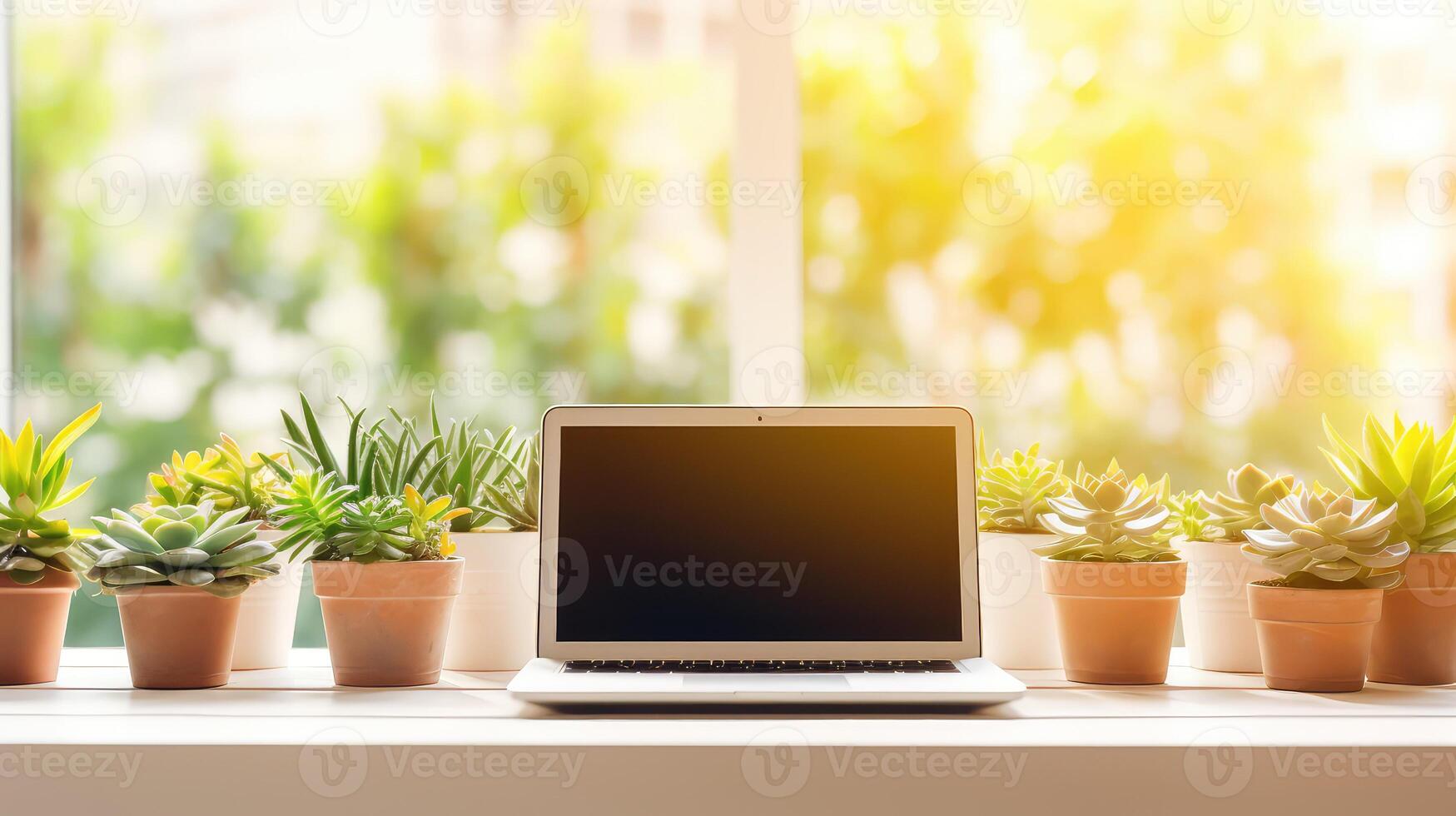 light laptop with plants photo