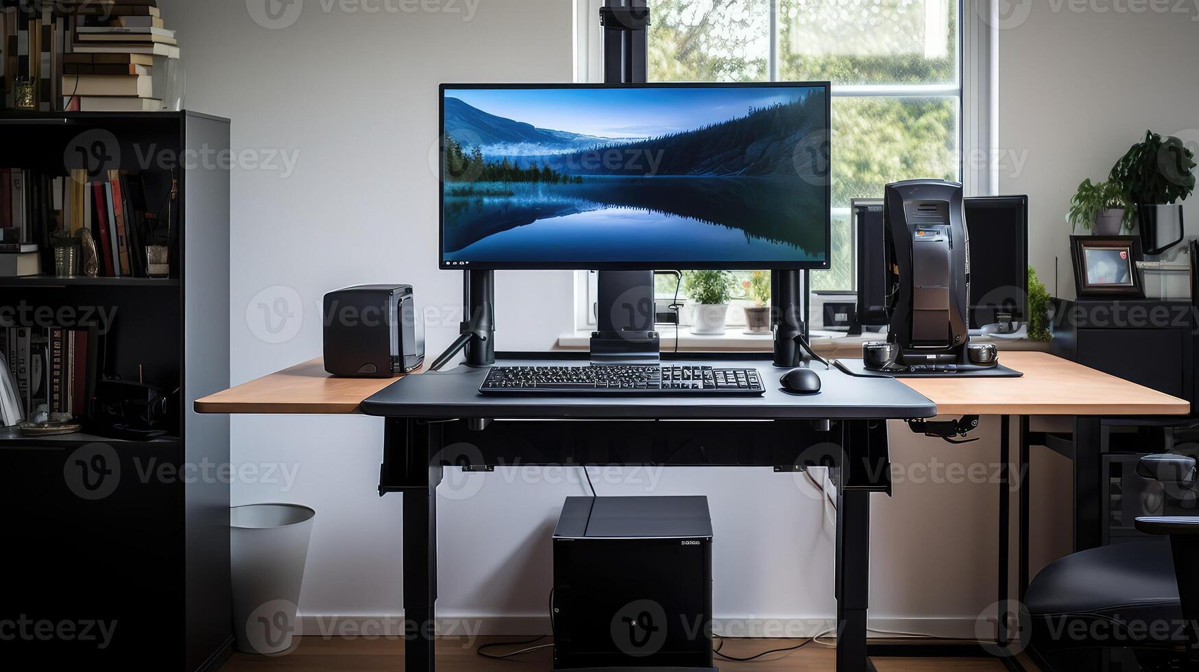 adjustable standing desk computer photo