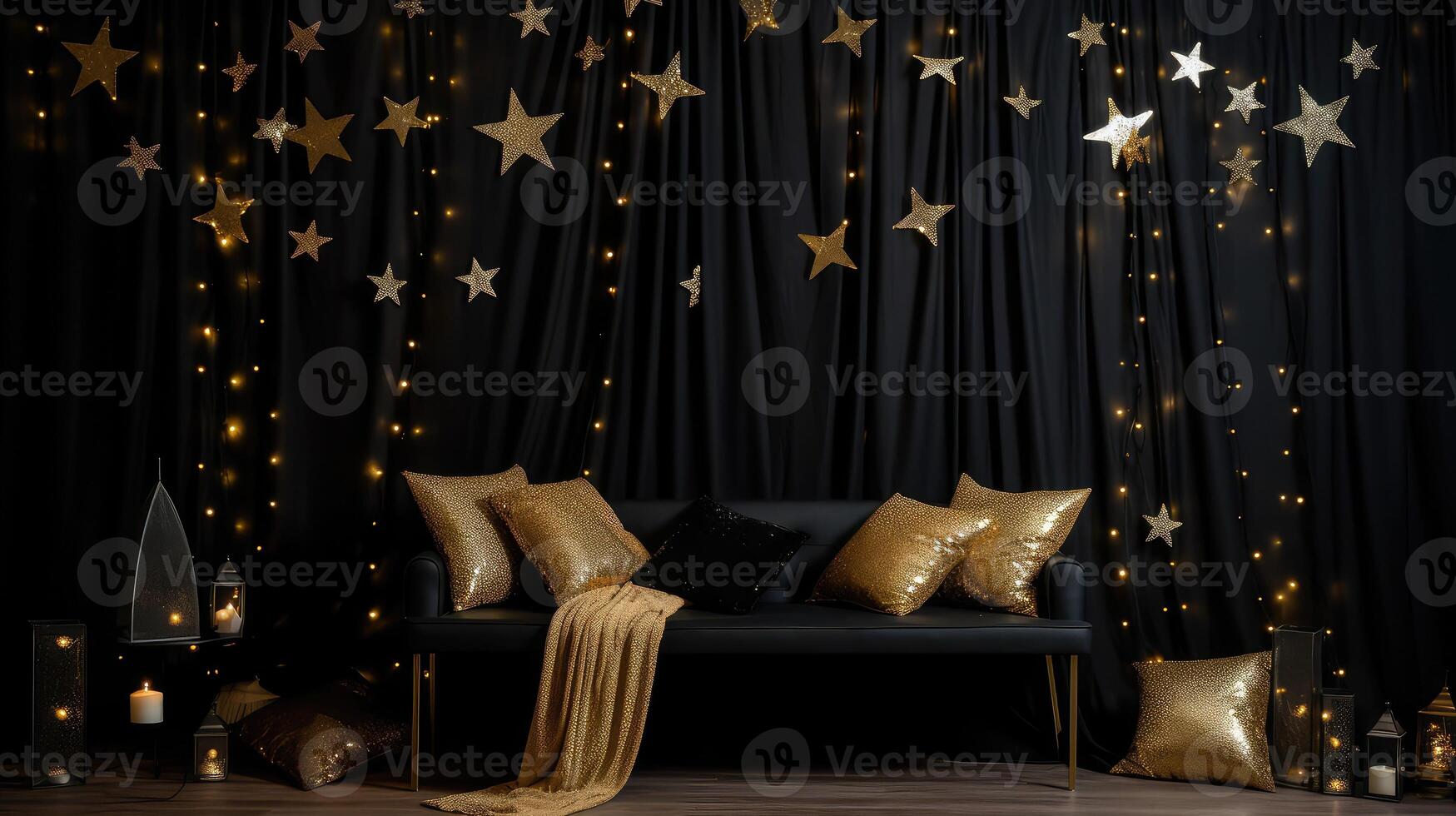 elegance gold glitter with lights on black photo