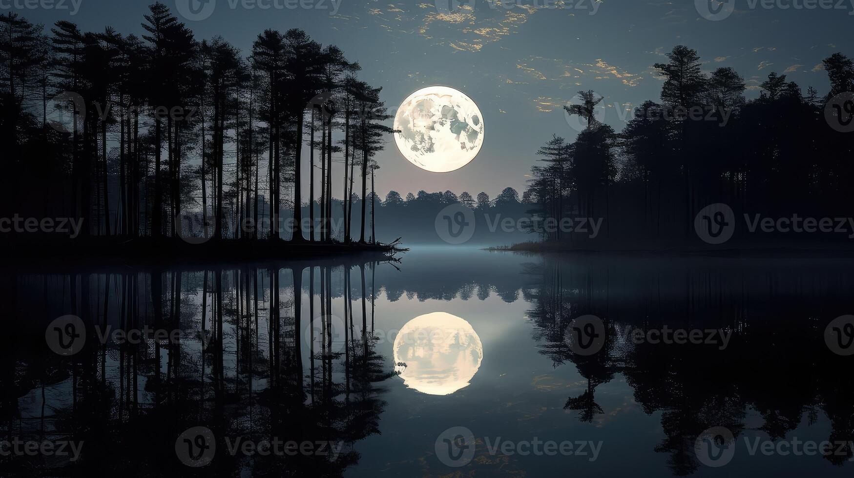 reflection moon and trees photo