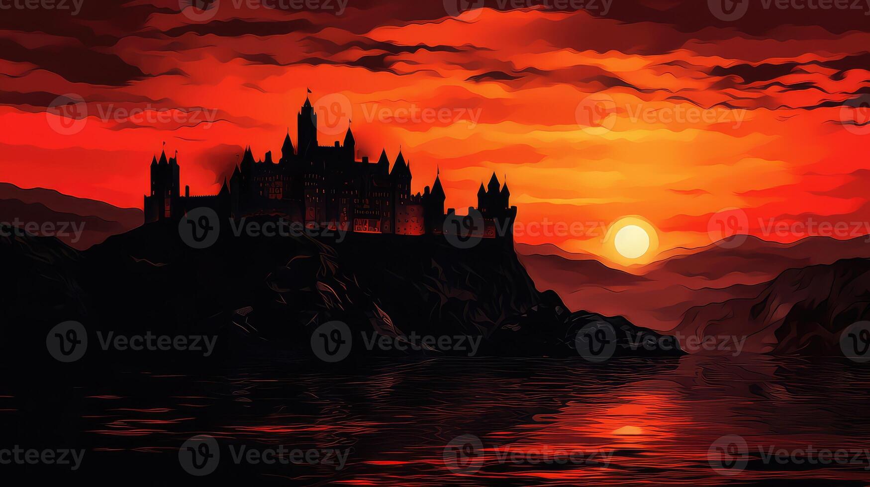 dramatic black castle silhouette photo