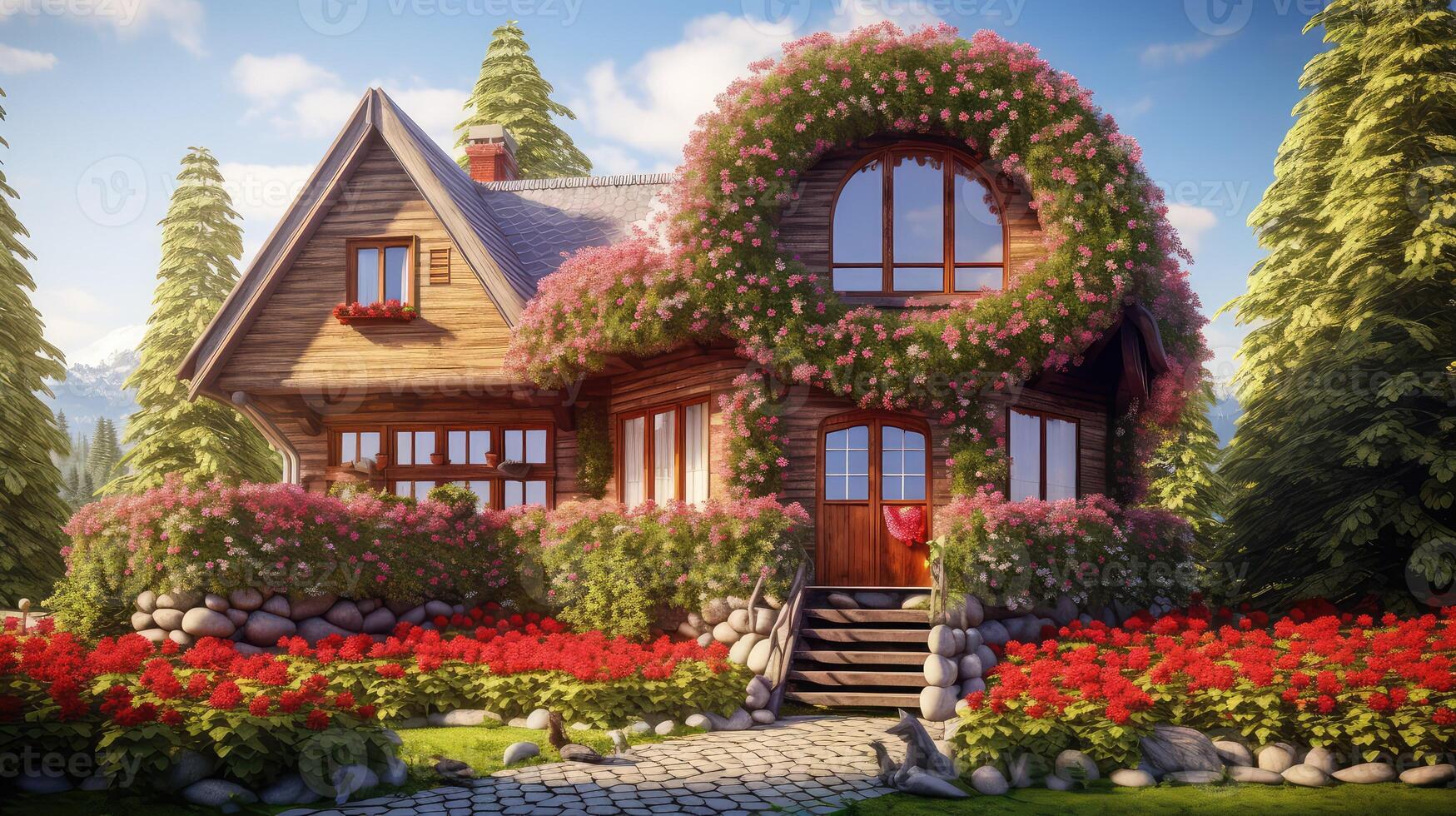 wreath house with hearts photo