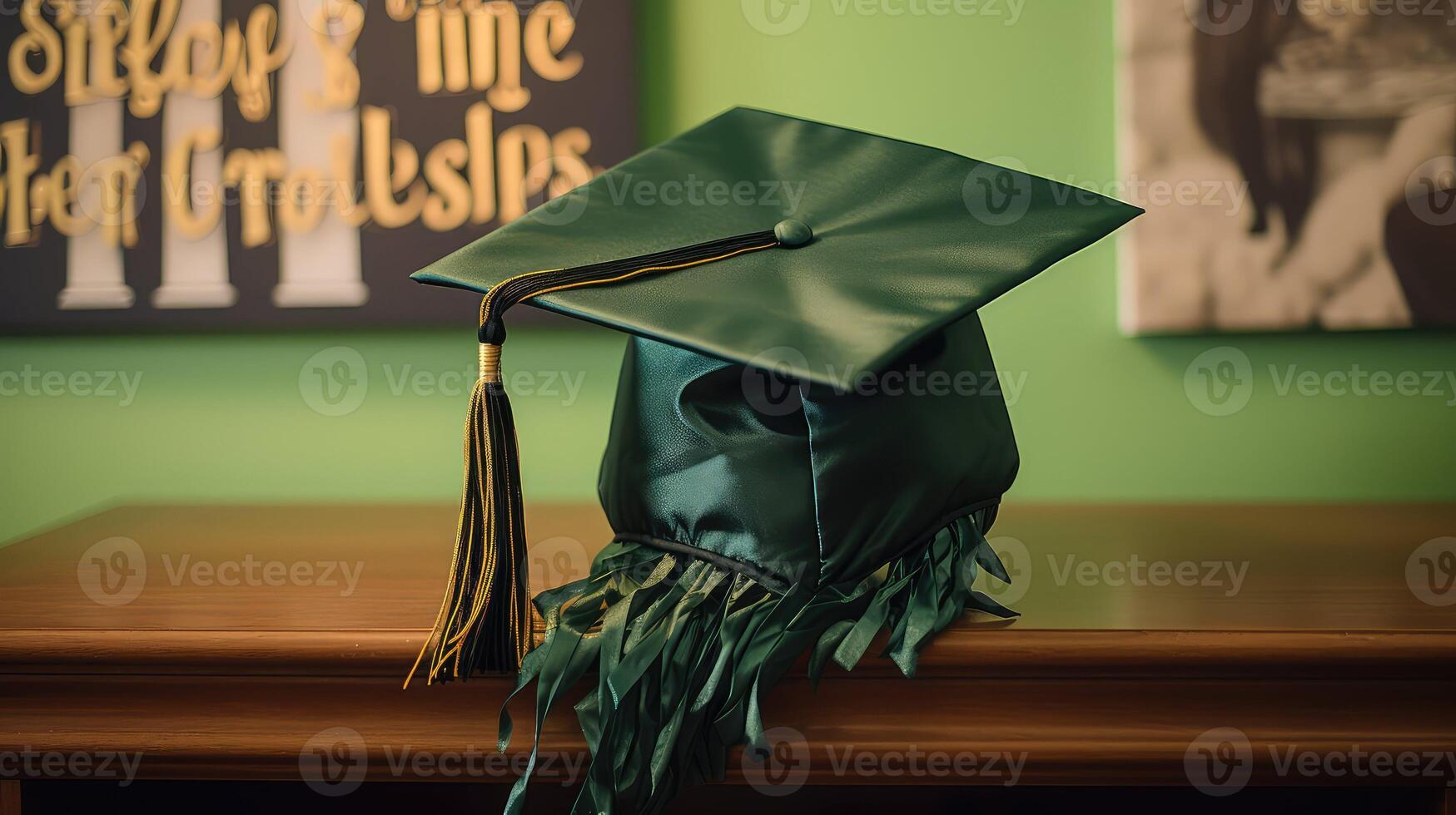 wall green graduation cap photo