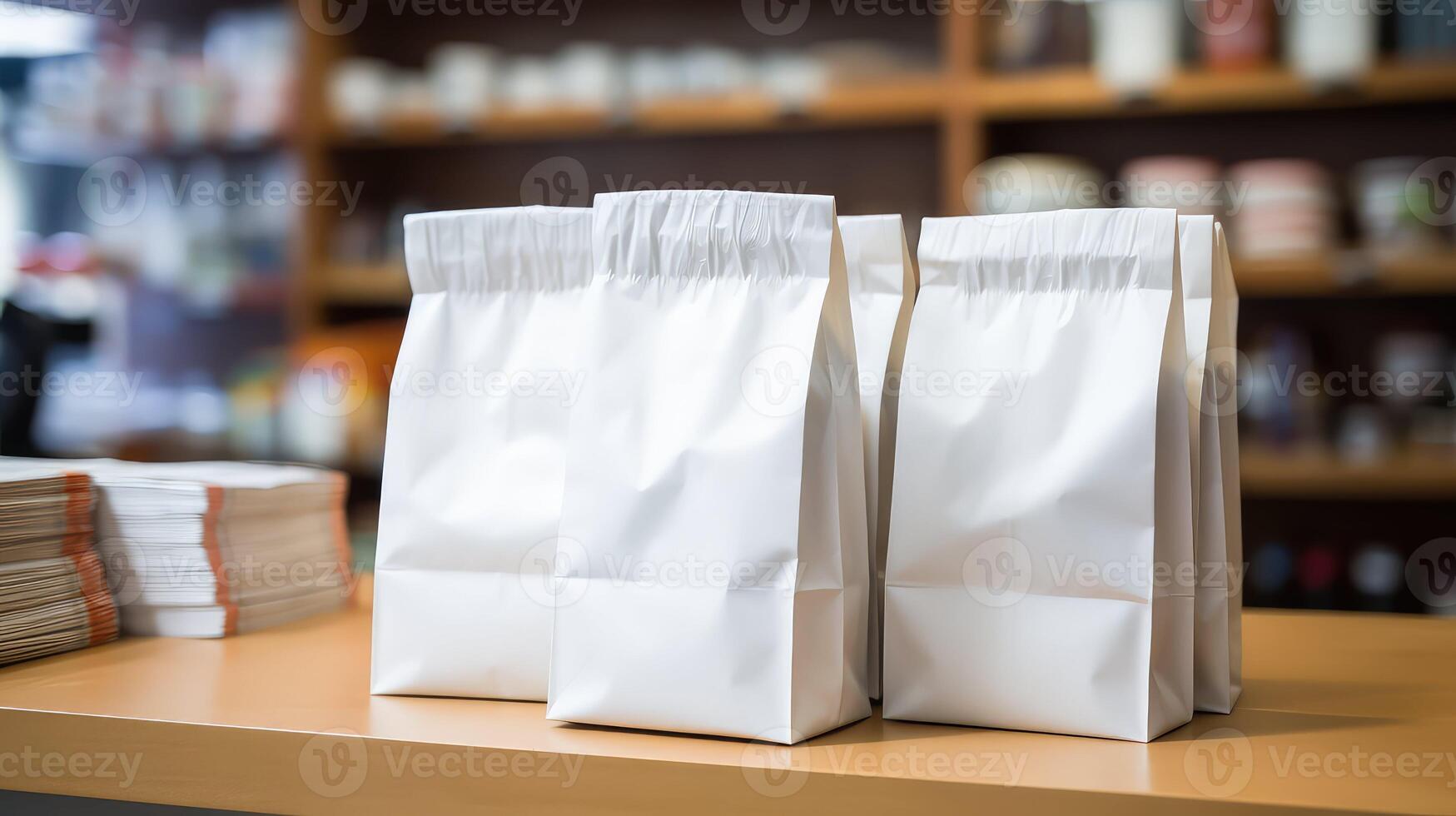 stack paper lunch bag photo
