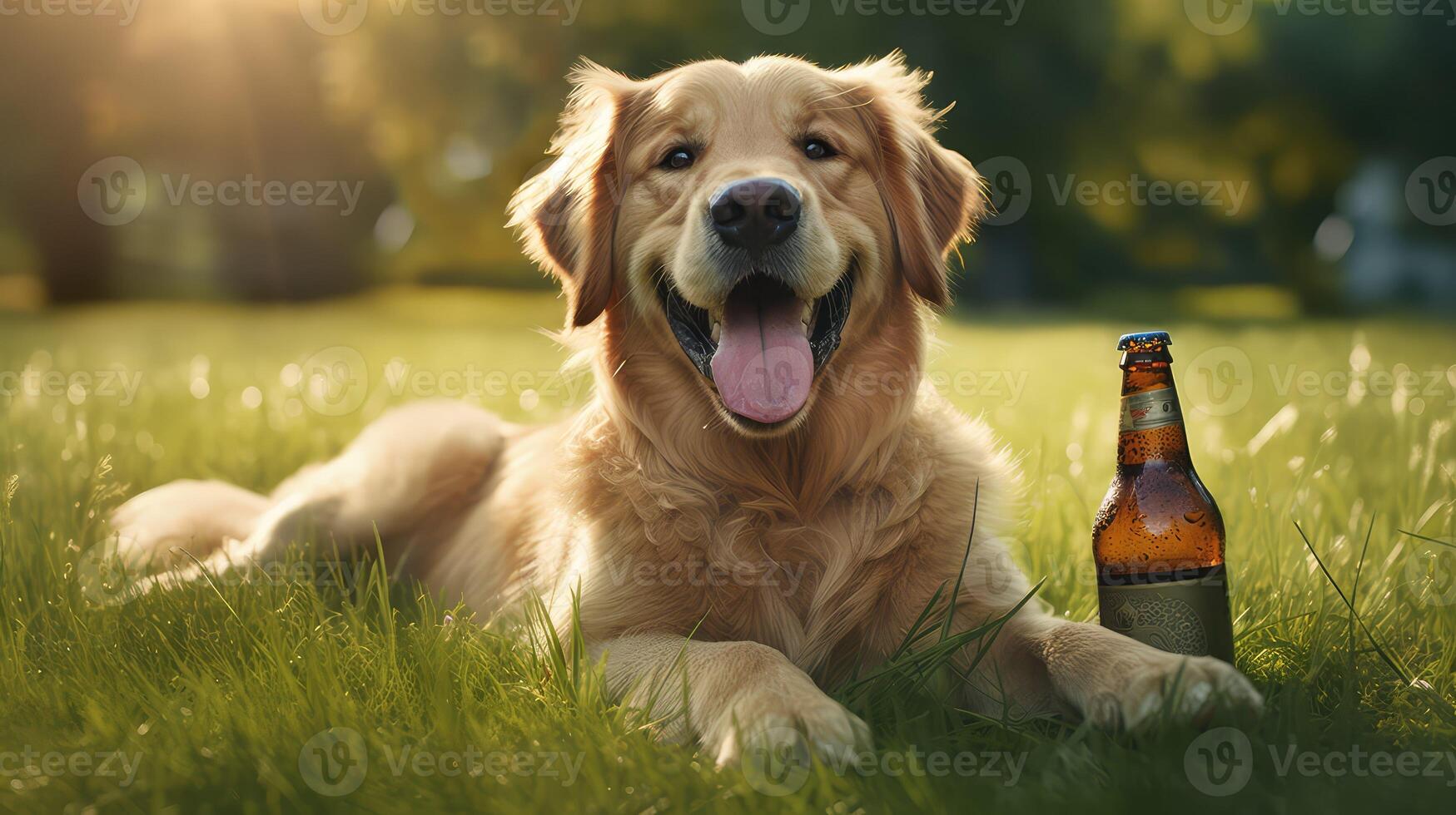 playful dog with beer photo