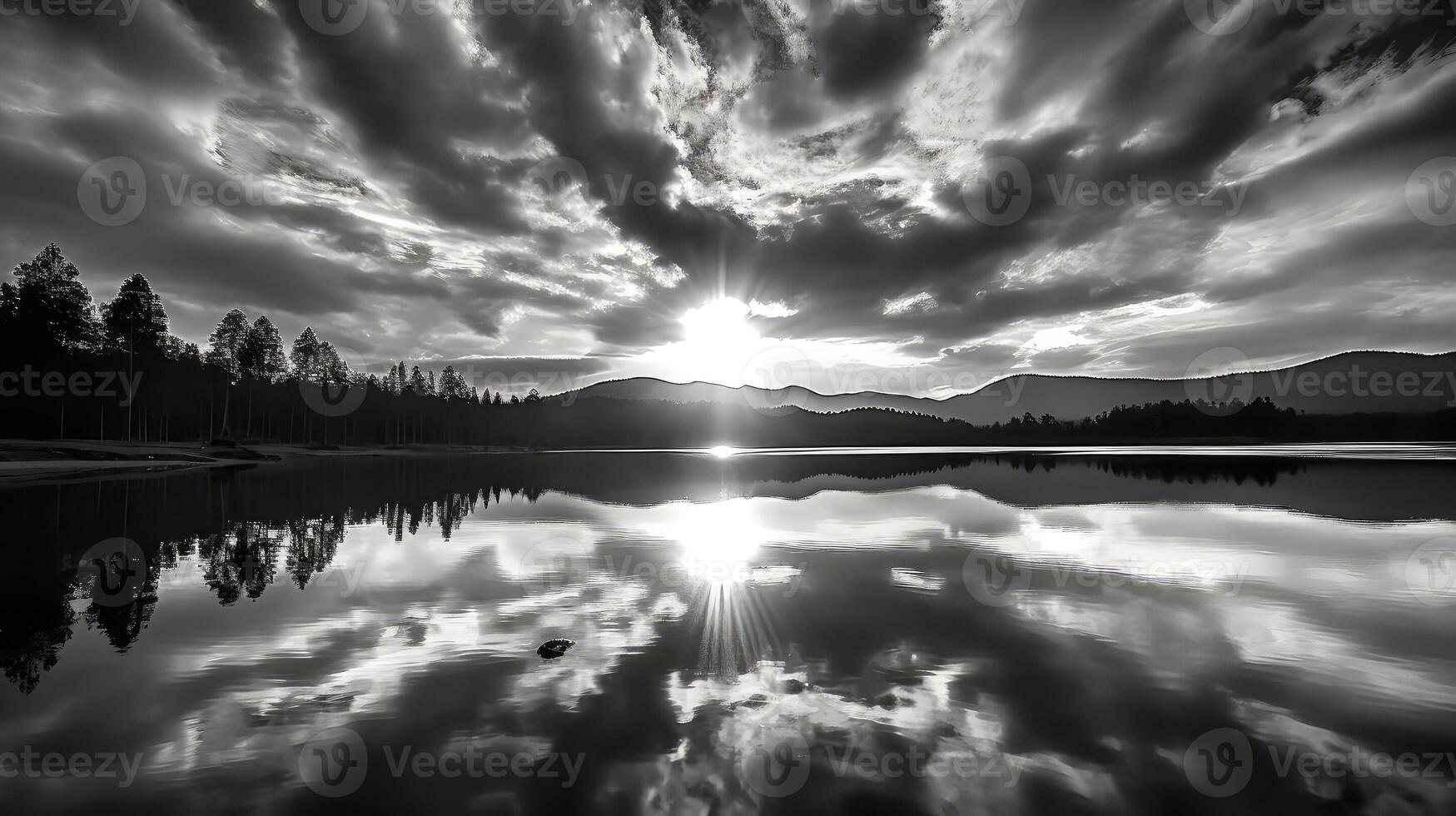 lake black and white sunrise photo