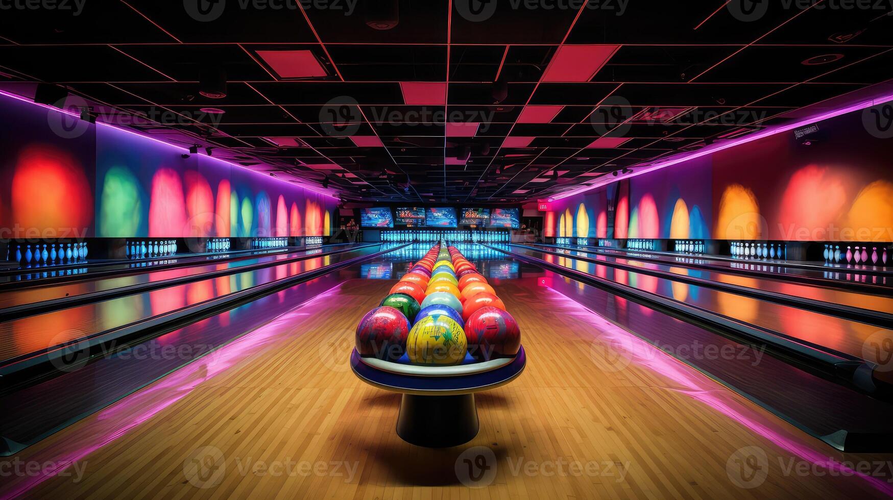 balls bowling lane wood photo