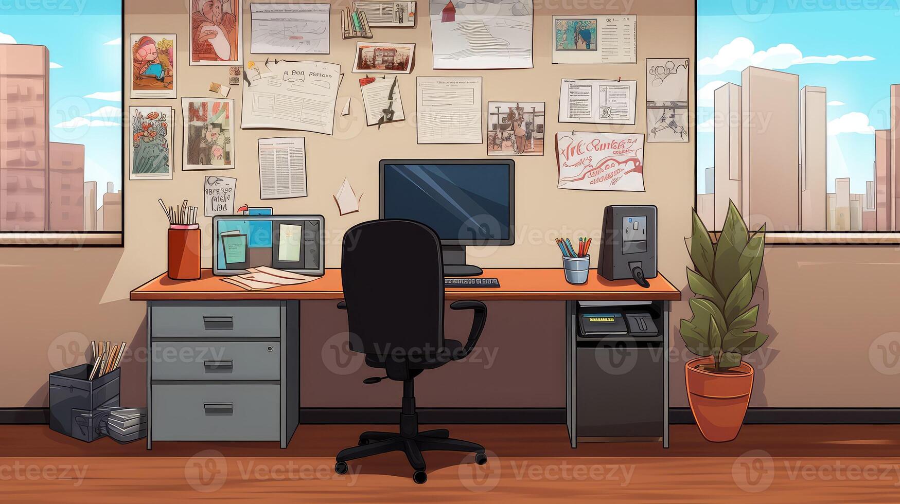 desk empty office space photo