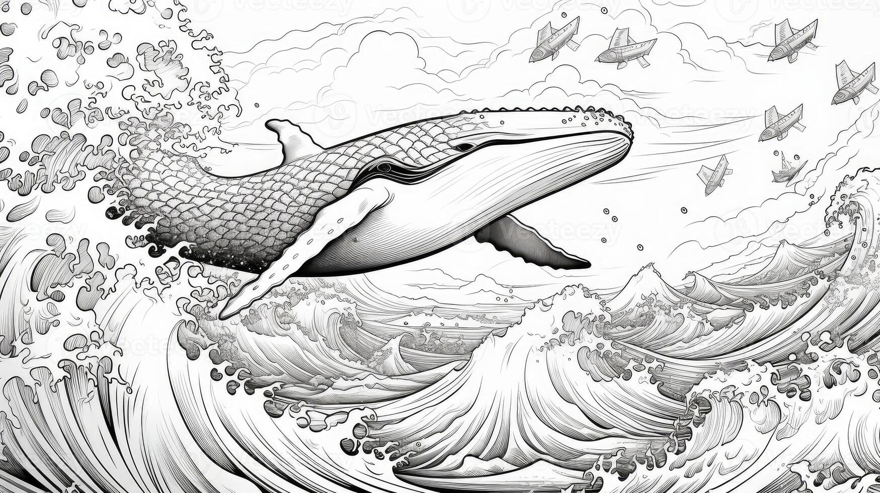 whale ocean coloring book photo