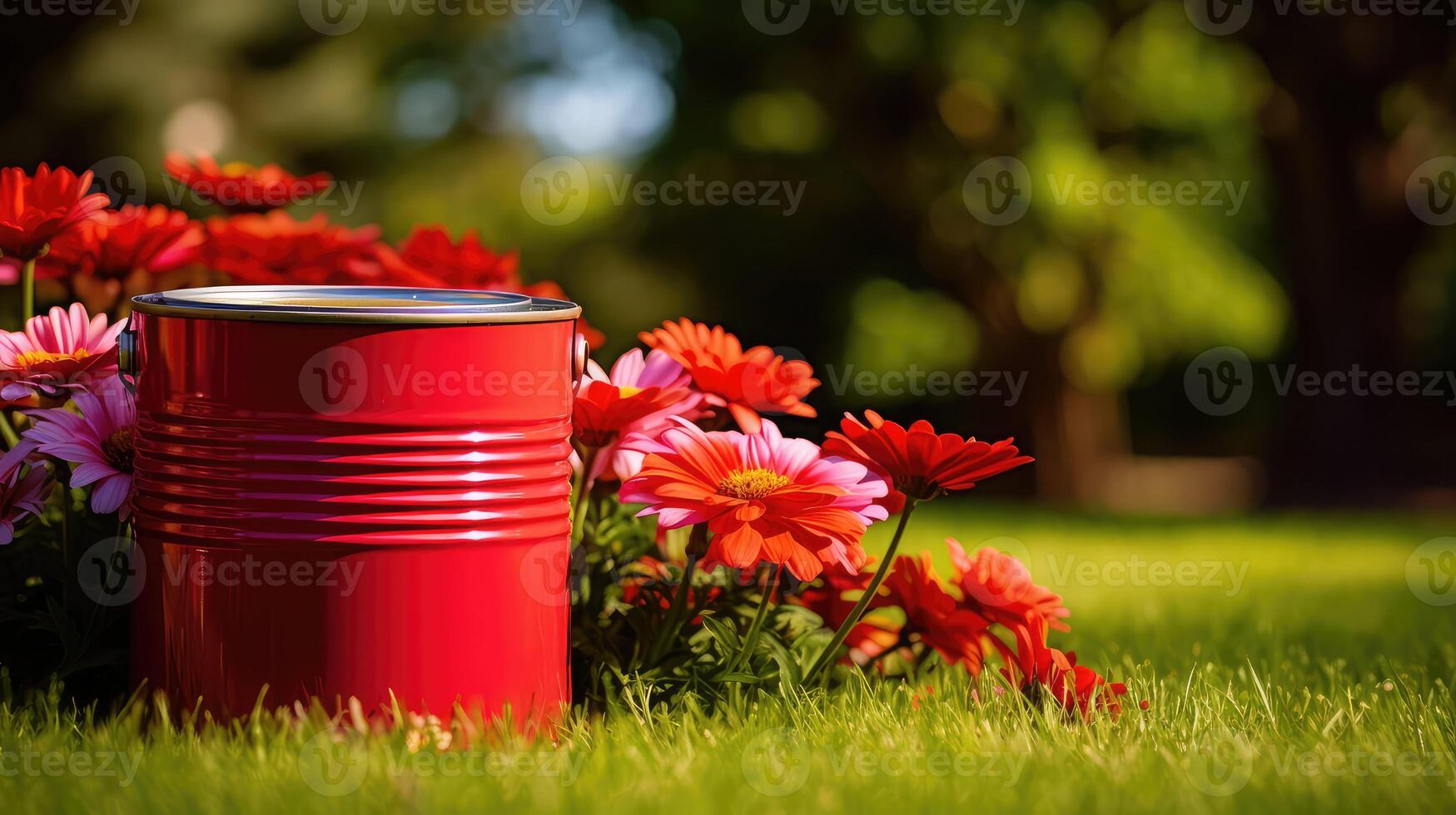 setting red paint can photo