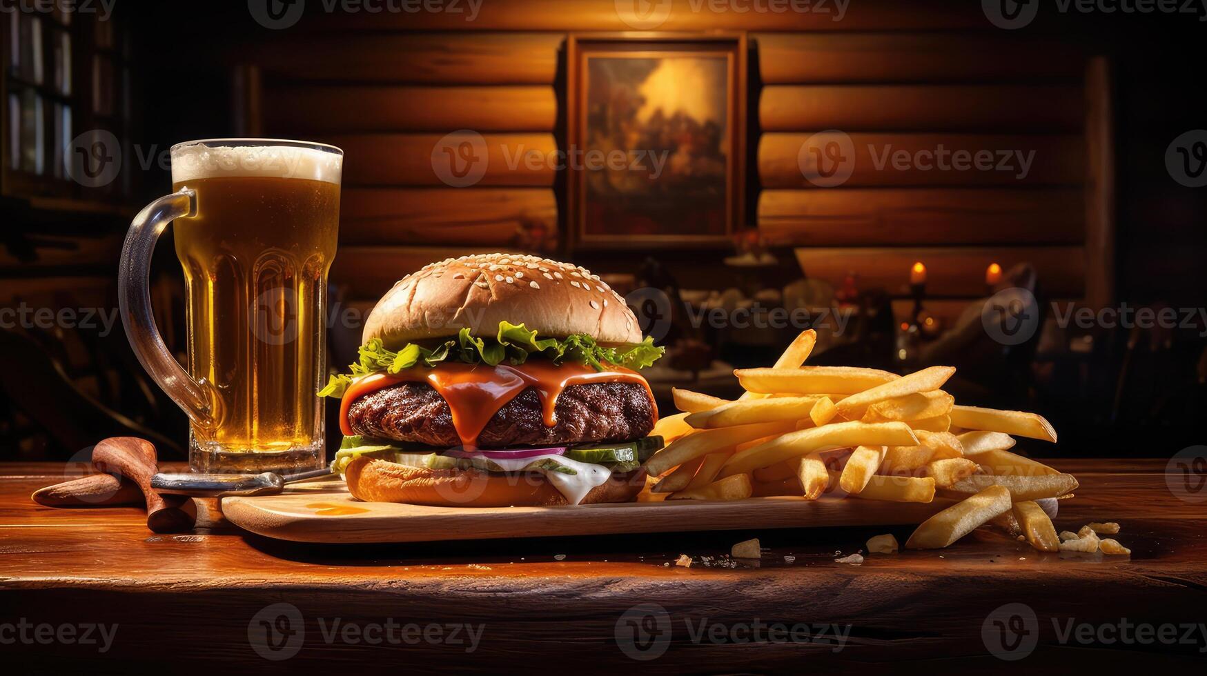 pub beer and burger photo