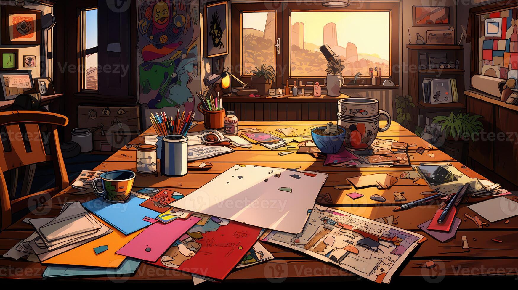 drawings cartoon kitchen table photo