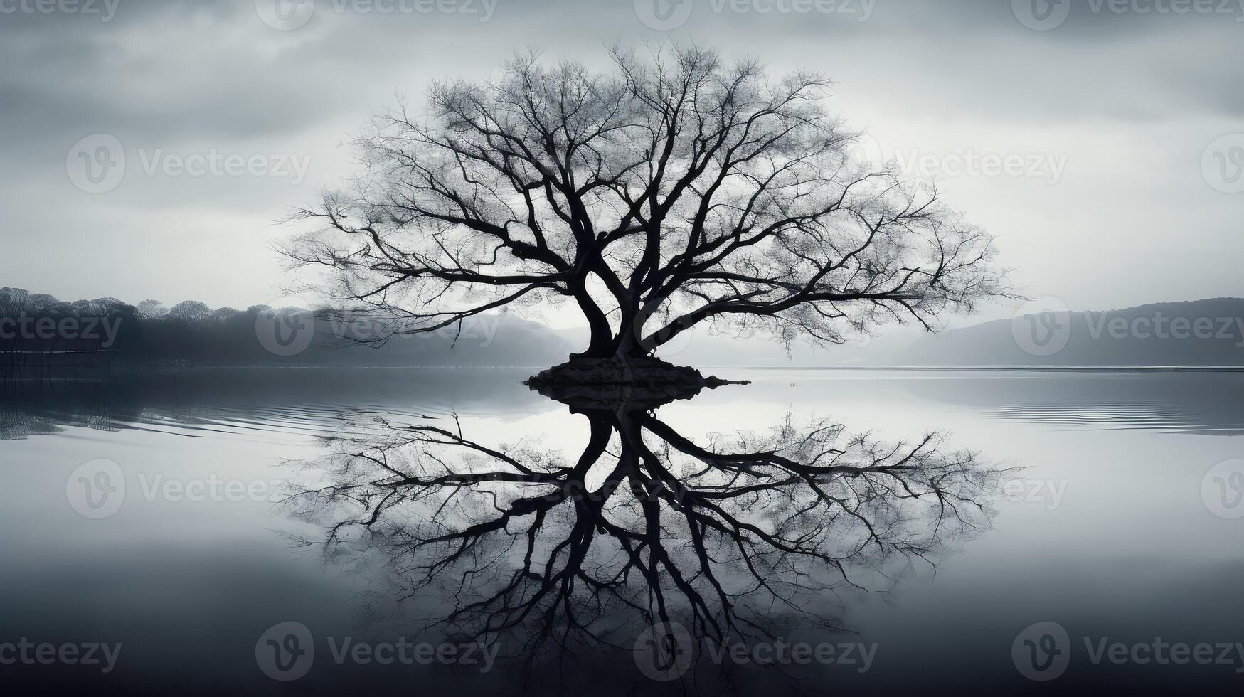 reflection tree with no leaves photo