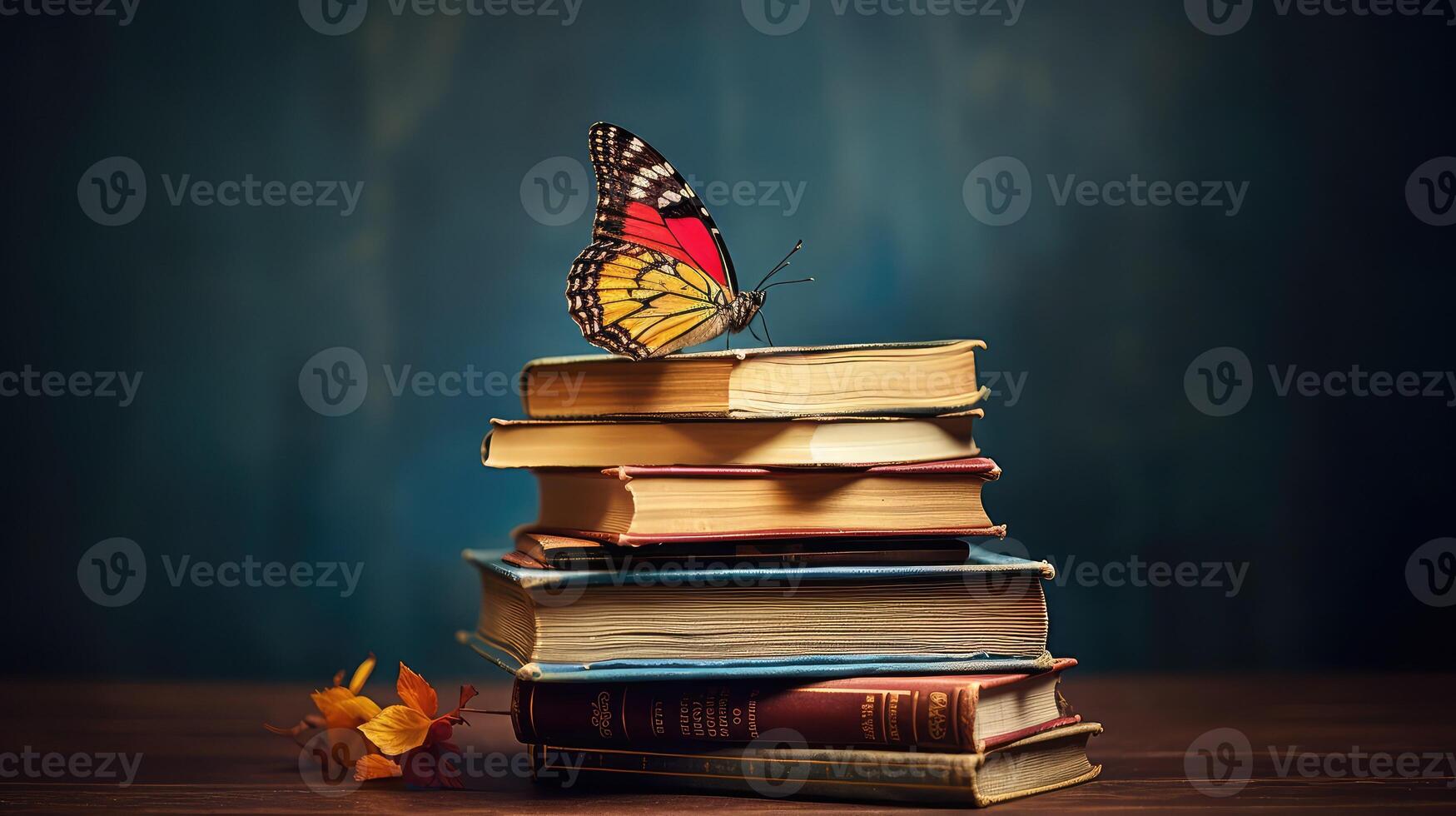 colorful butterfly with books photo