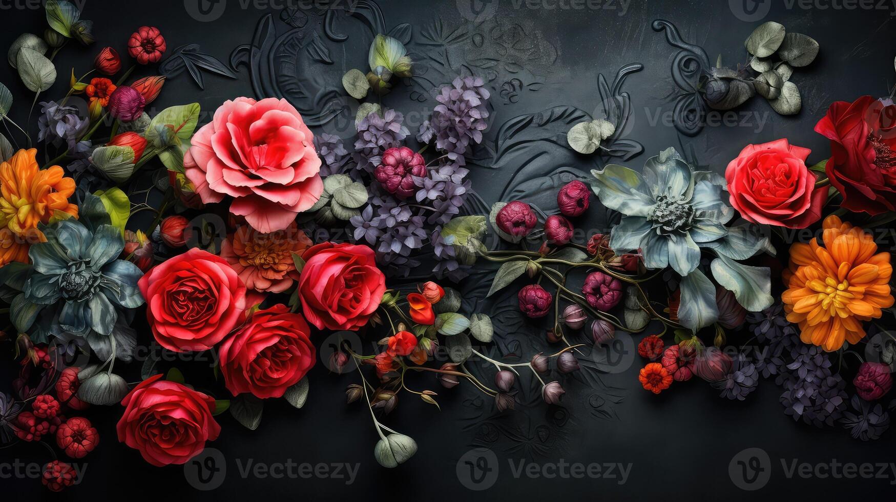 floral scratchy black background photo