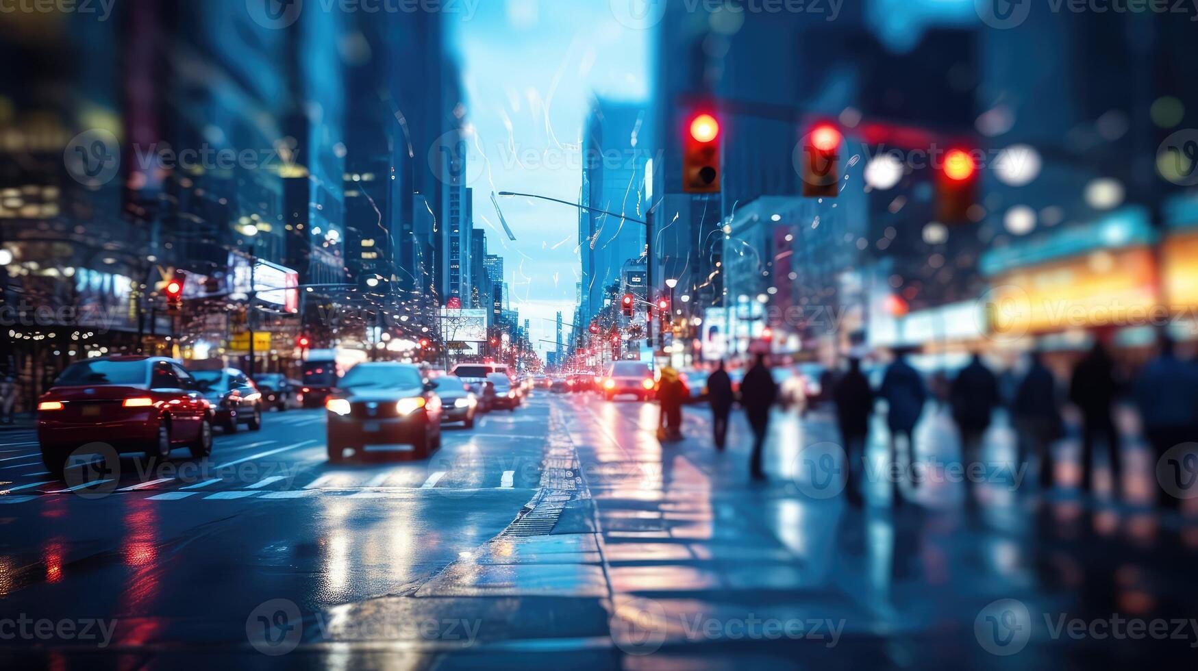 bustling bokeh blue background photo