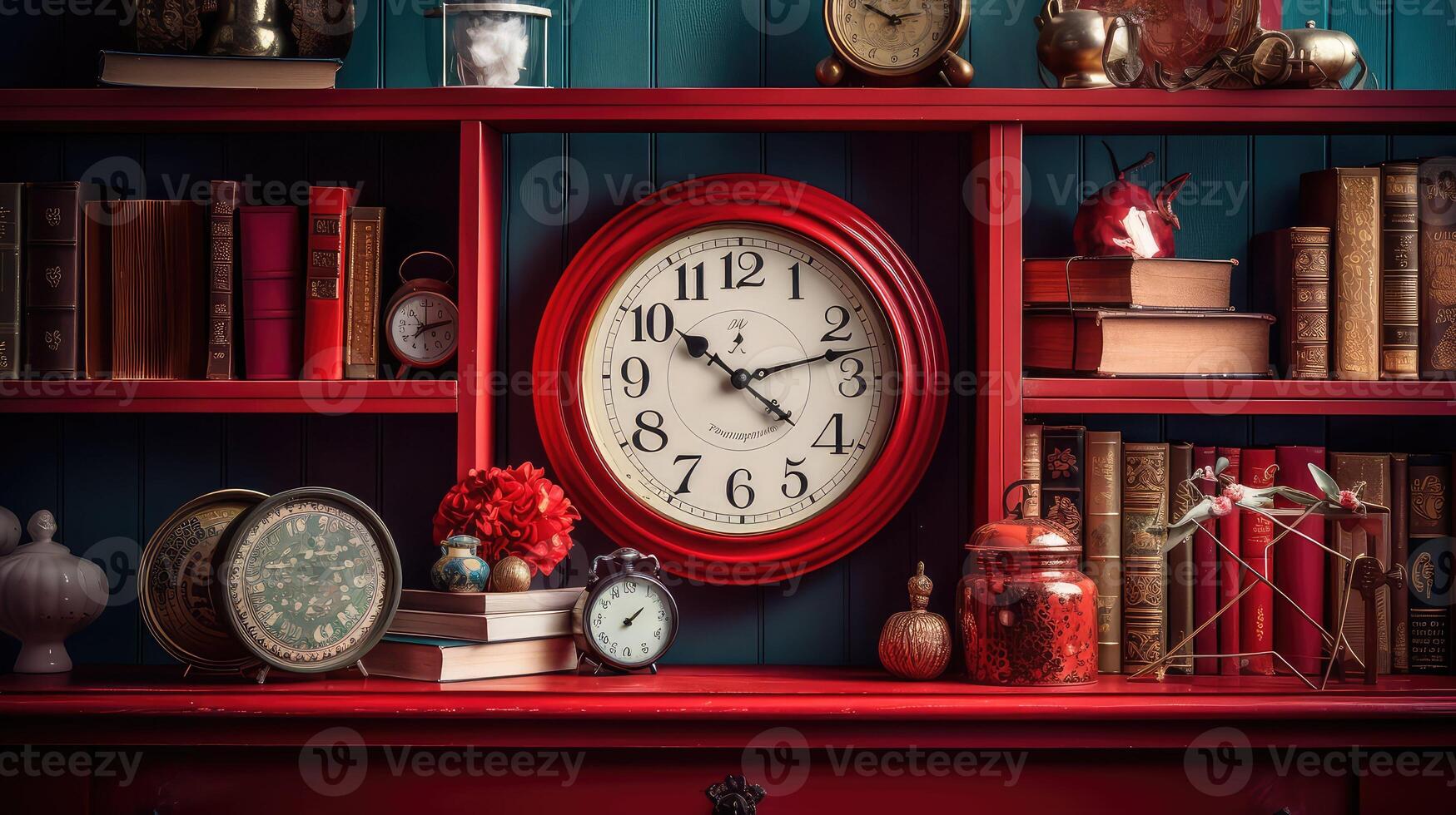 wooden clock red photo