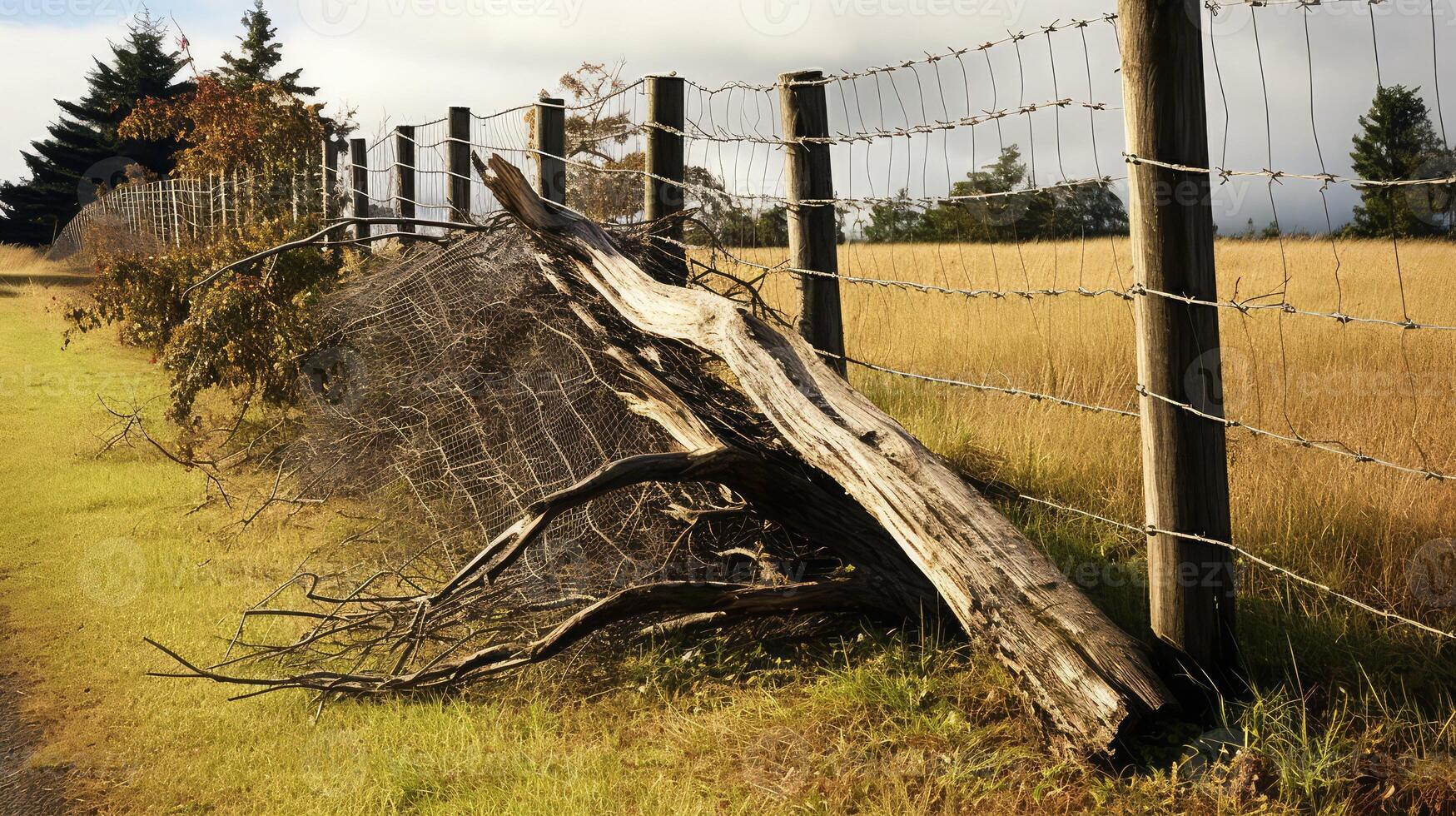 trunk fallen tree on fence photo