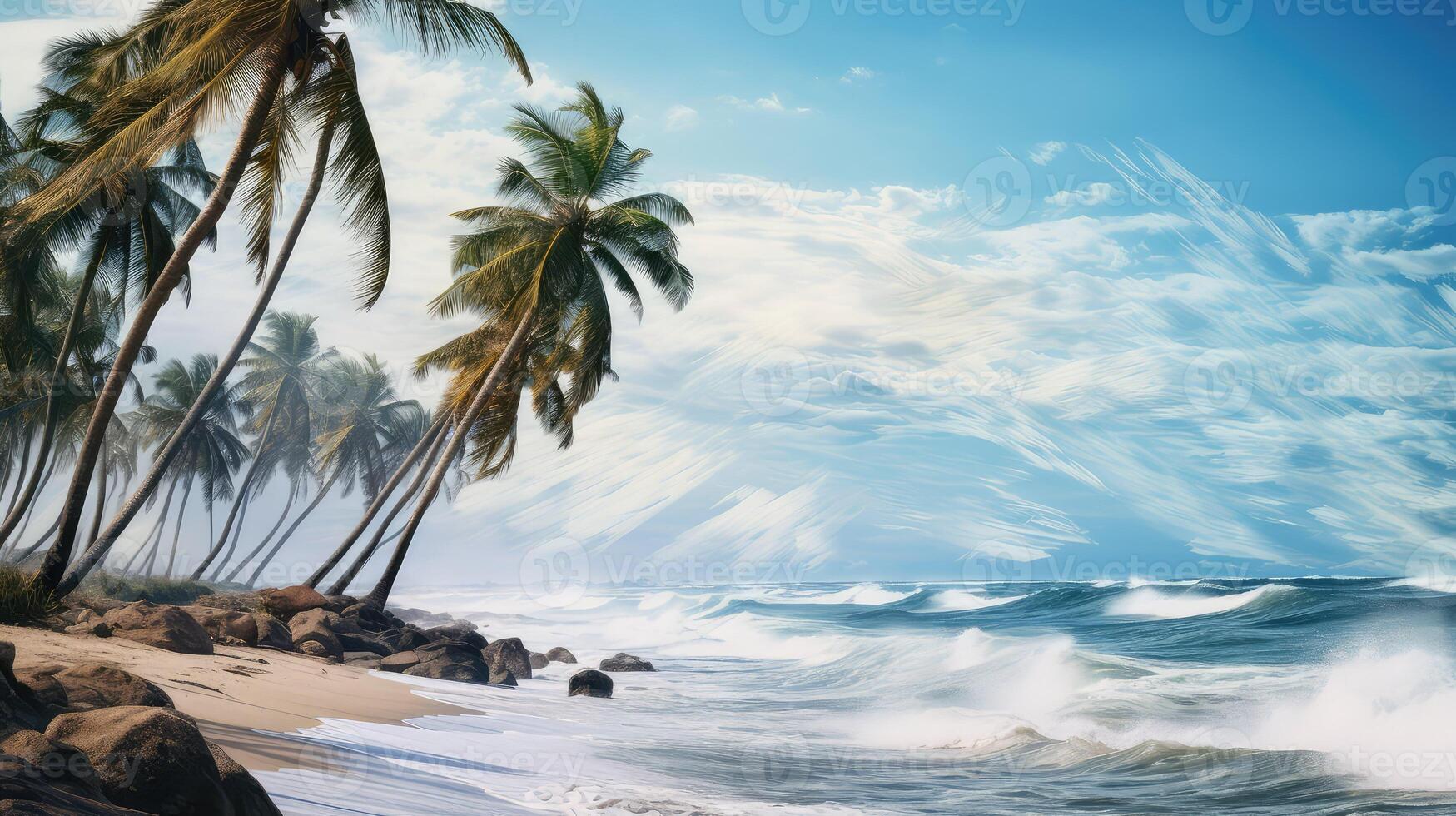waves ocean and palm tree photo