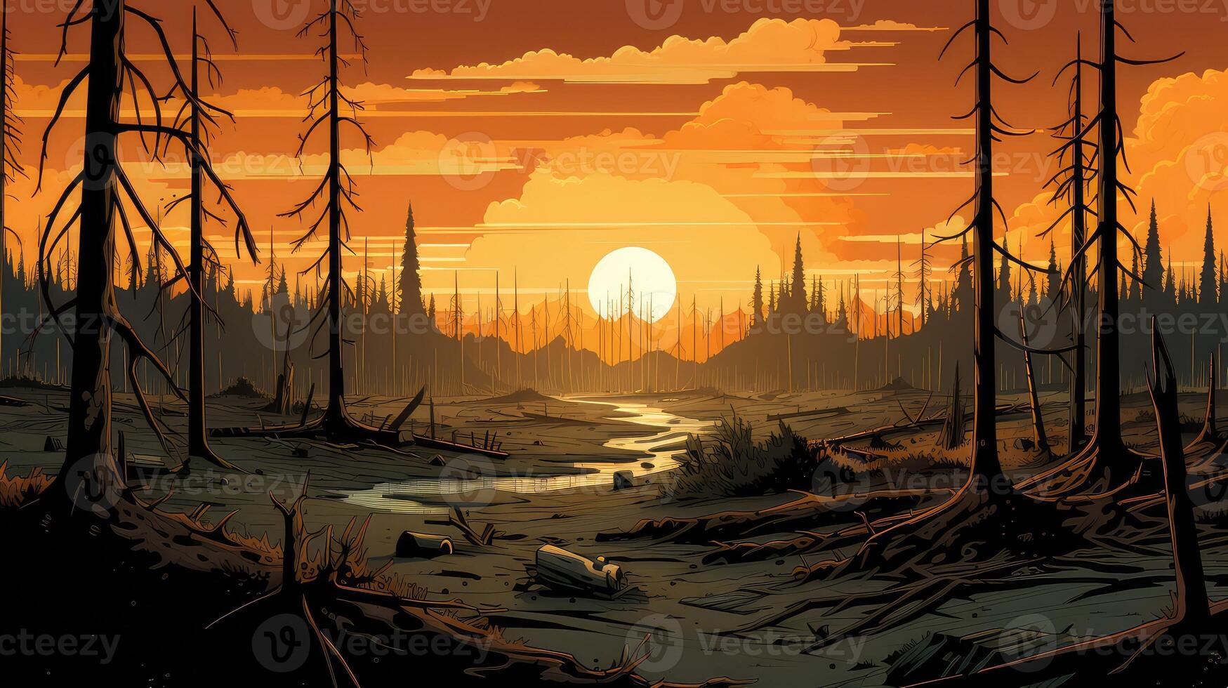 aftermath forest fire cartoon photo