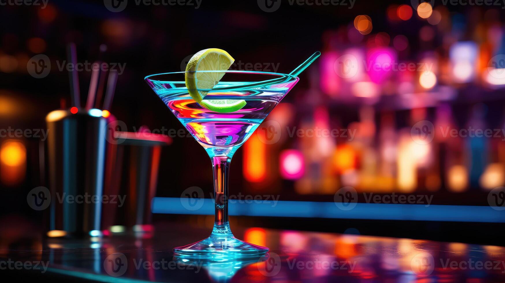 trendy martini glass neon photo