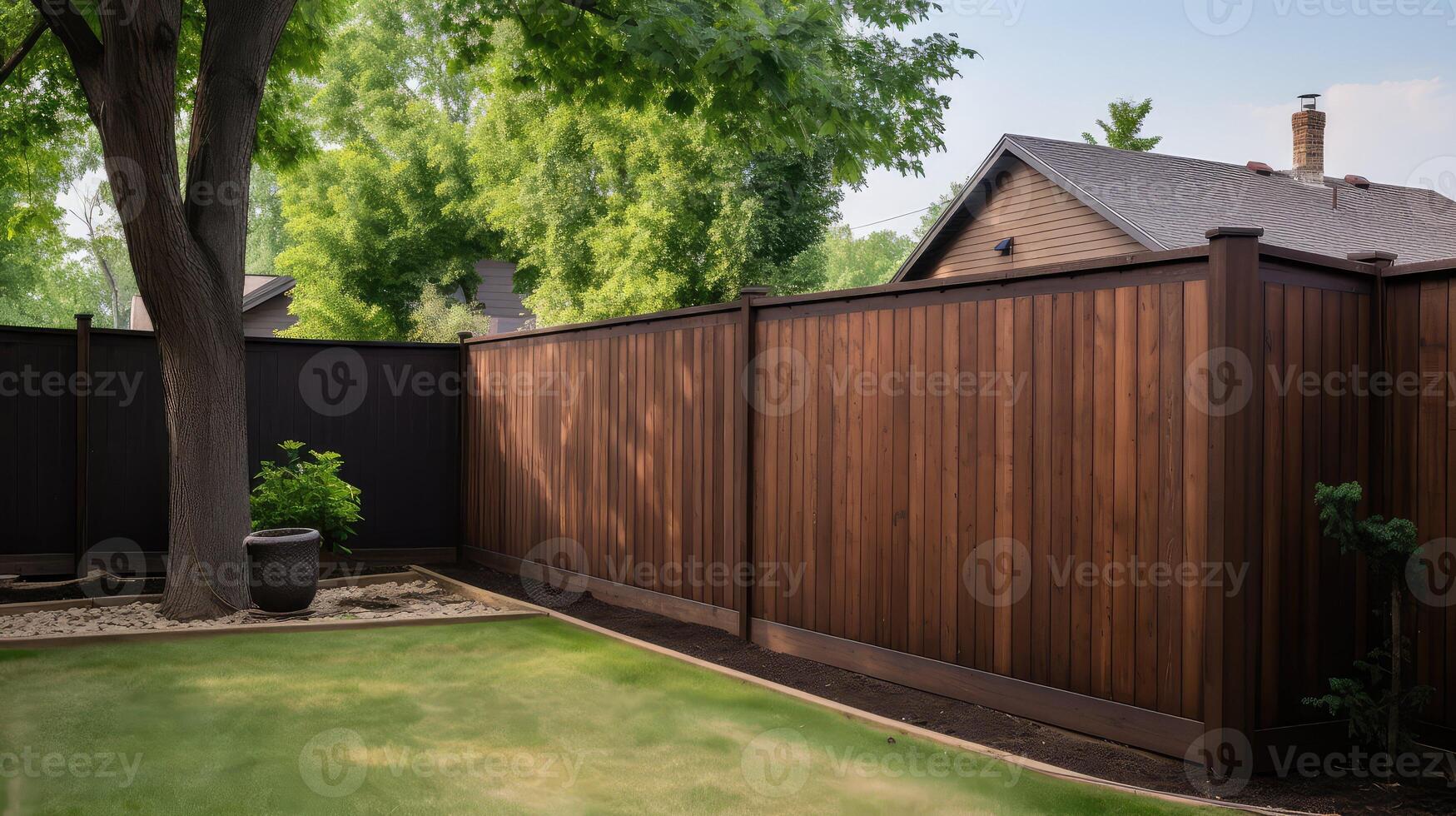 stained wood privacy fence photo