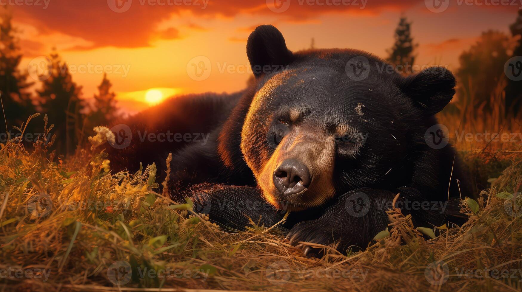 sunrelaxed black bear sleeping photo
