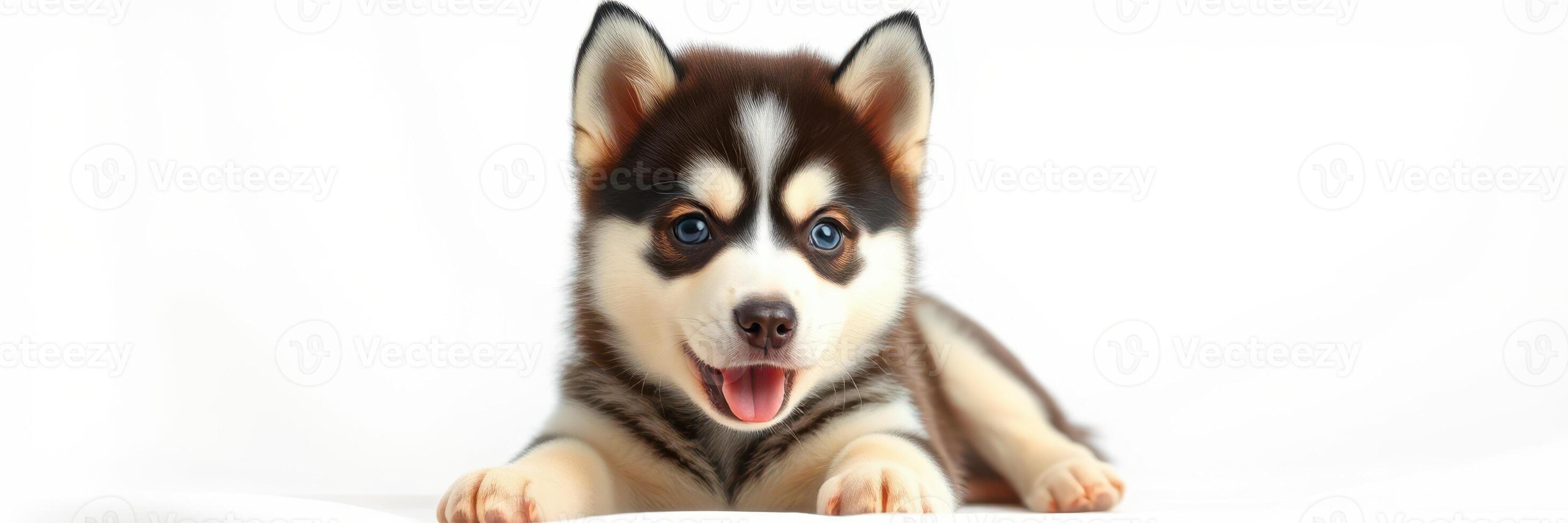 Happy husky puppy playing on a light background with a joyful expression and vibrant colors photo