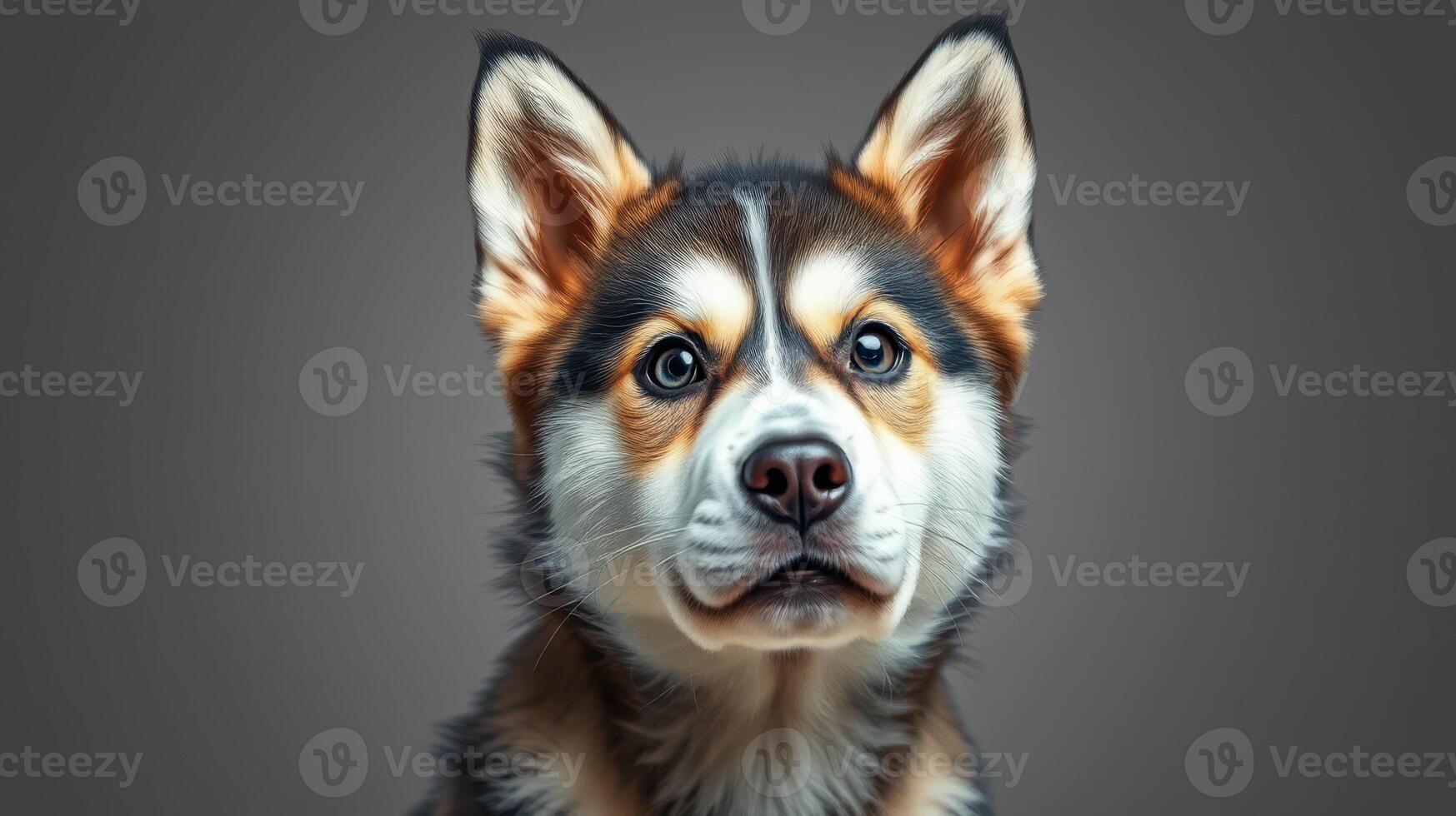 Husky dog portrait against a neutral background showcasing distinctive features and expressive eyes photo