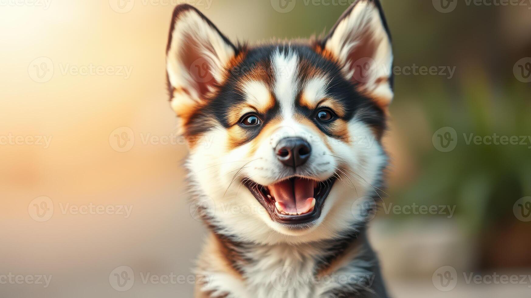Happy fluffy dog enjoying a sunny day outdoors with a cheerful expression and vibrant fur colors photo
